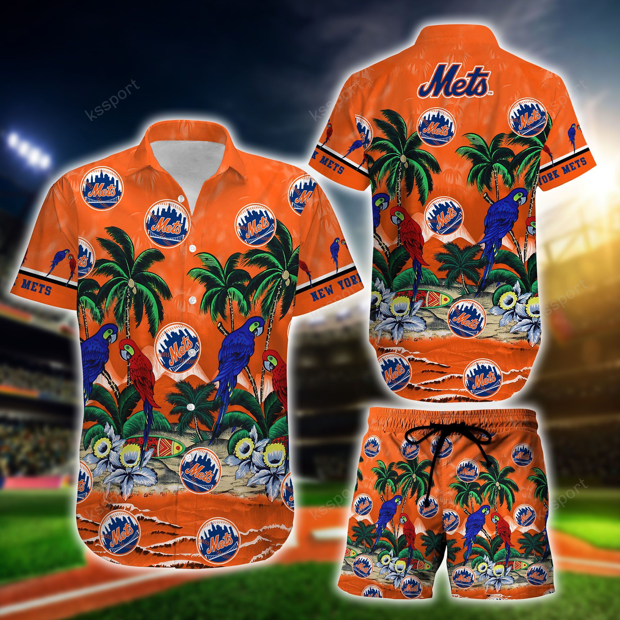 MLB New York Mets Parrot Hawaiian Shirt, Short1