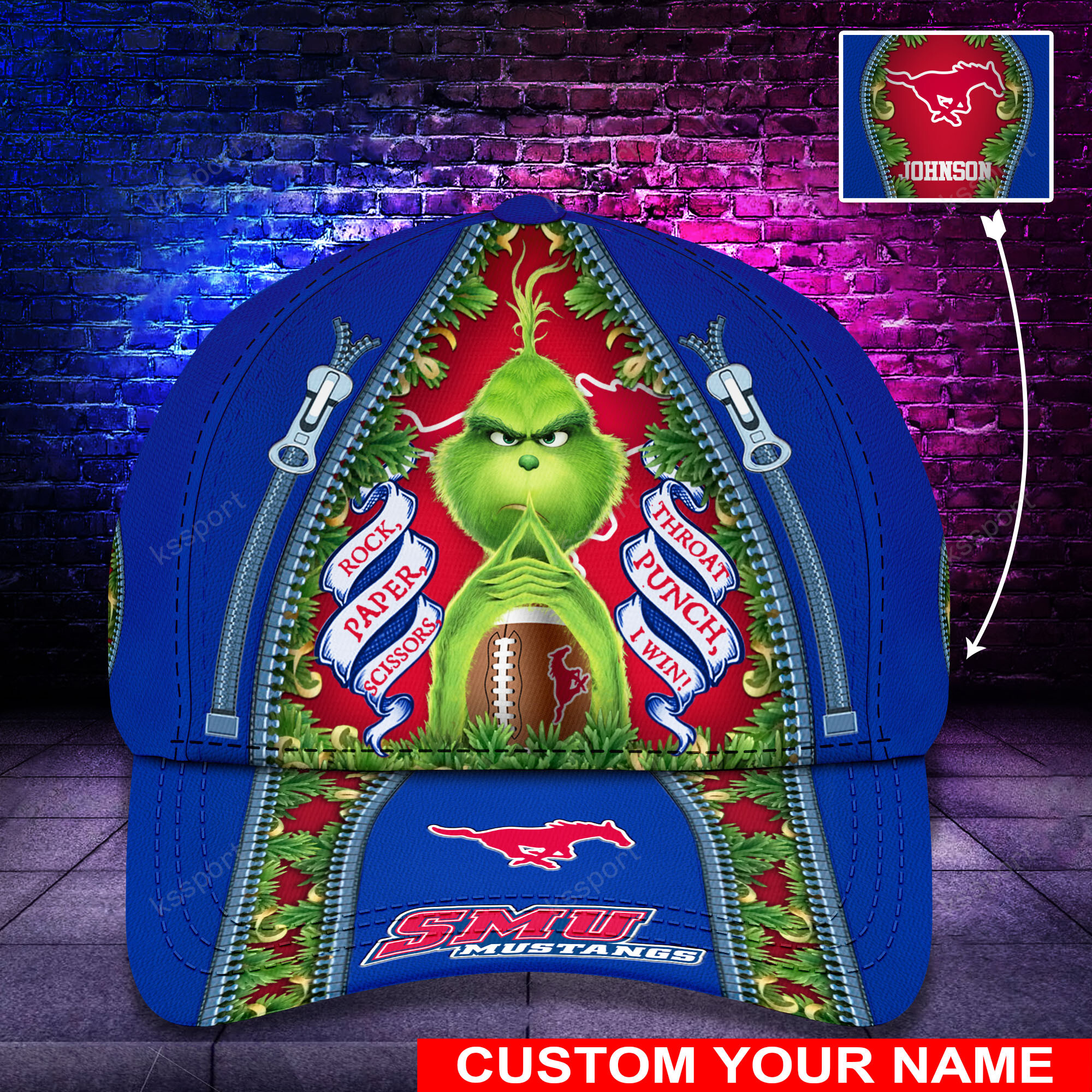 Personalized Grinch SMU Mustangs NCAA Custom Cap1