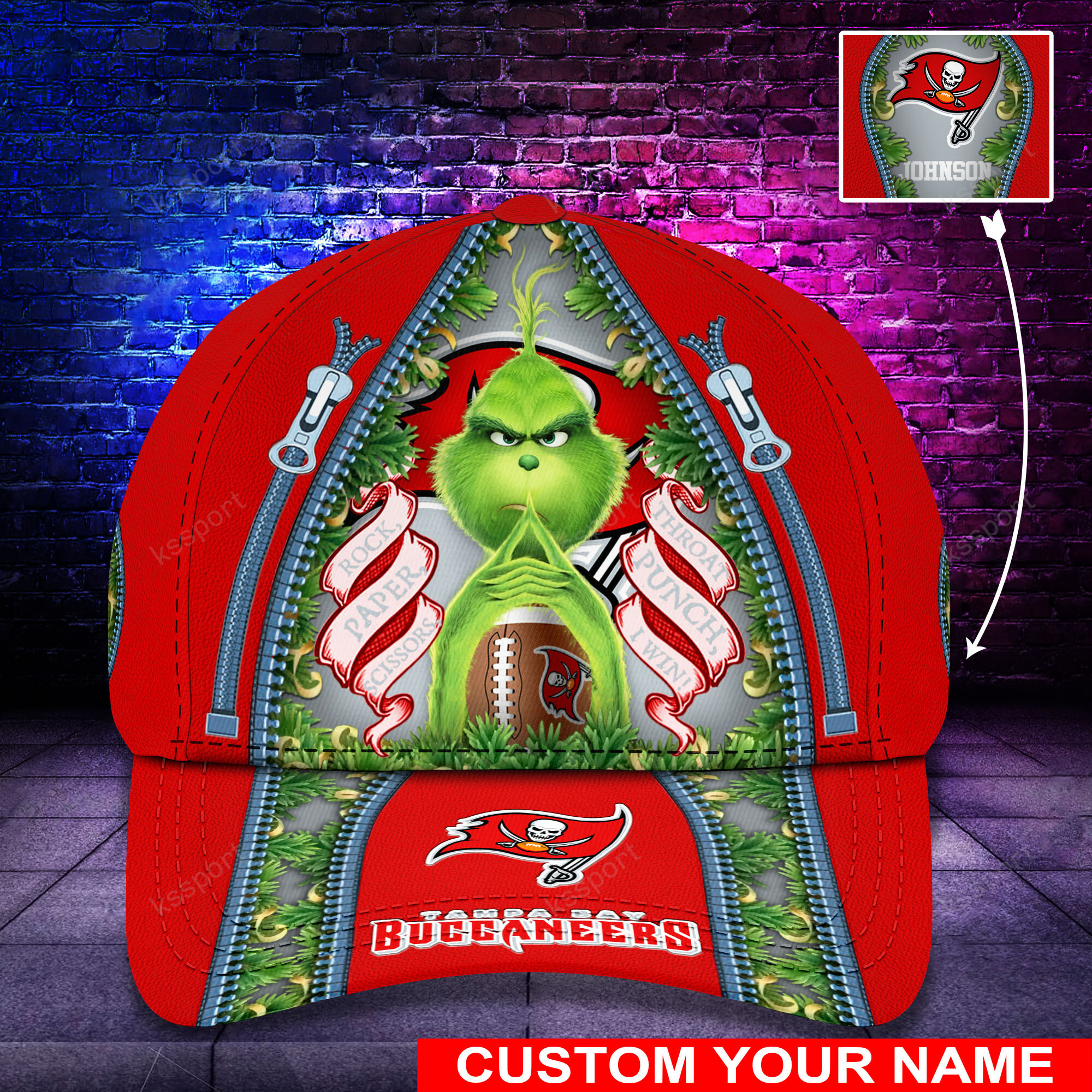 Personalized Grinch Tampa Bay Buccaneers NFL Custom Cap1