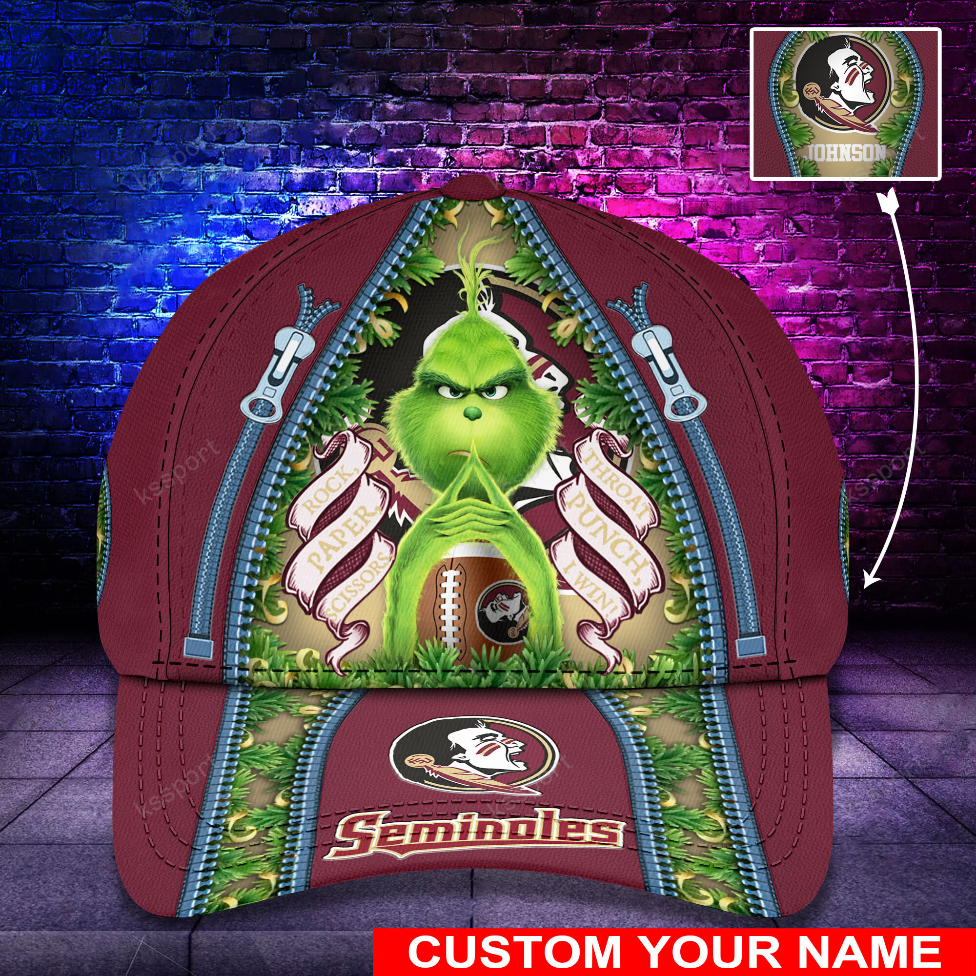 Personalized Grinch Florida State Seminoles NCAA Custom Cap1
