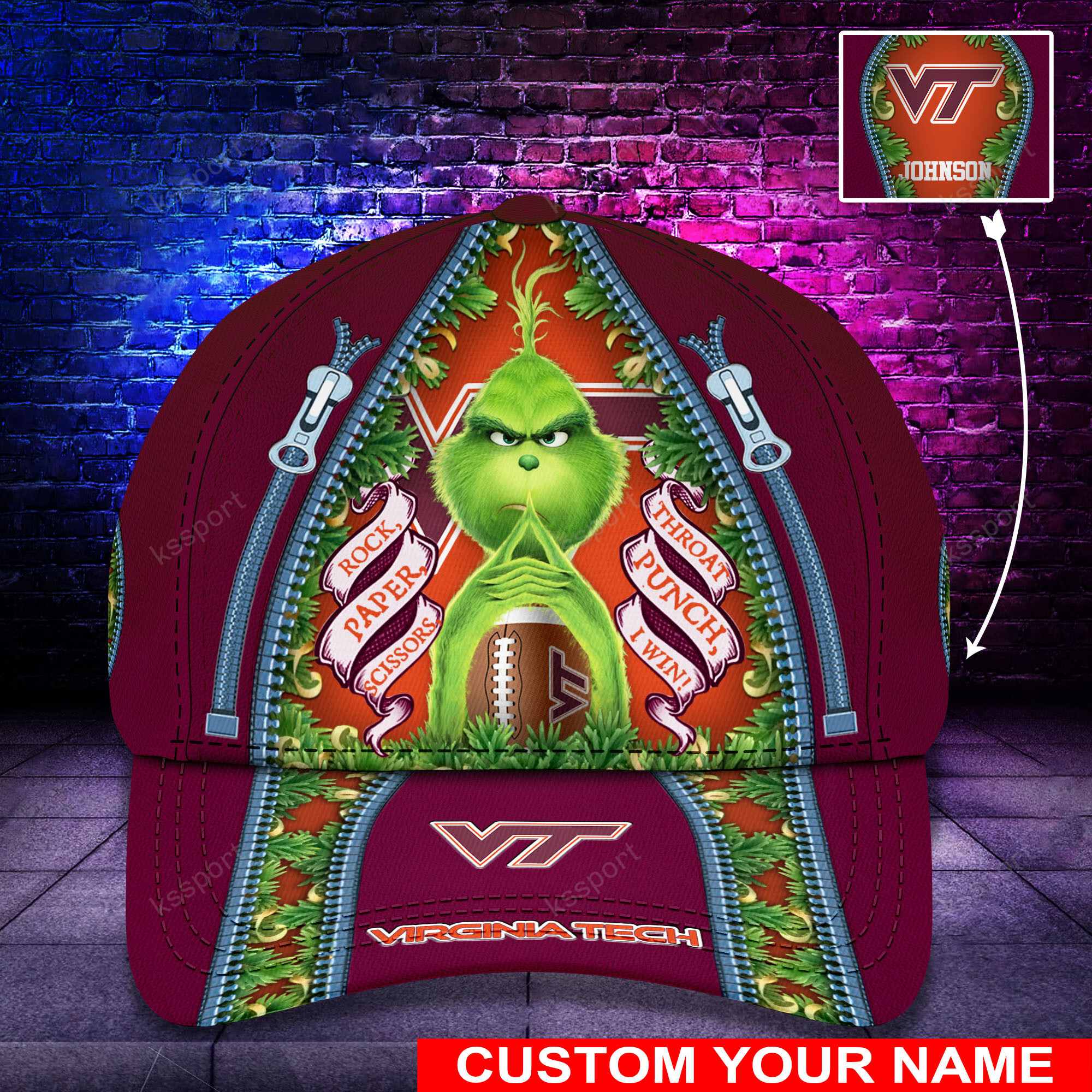 Personalized Grinch Virginia Tech Hokies NCAA Custom Cap1