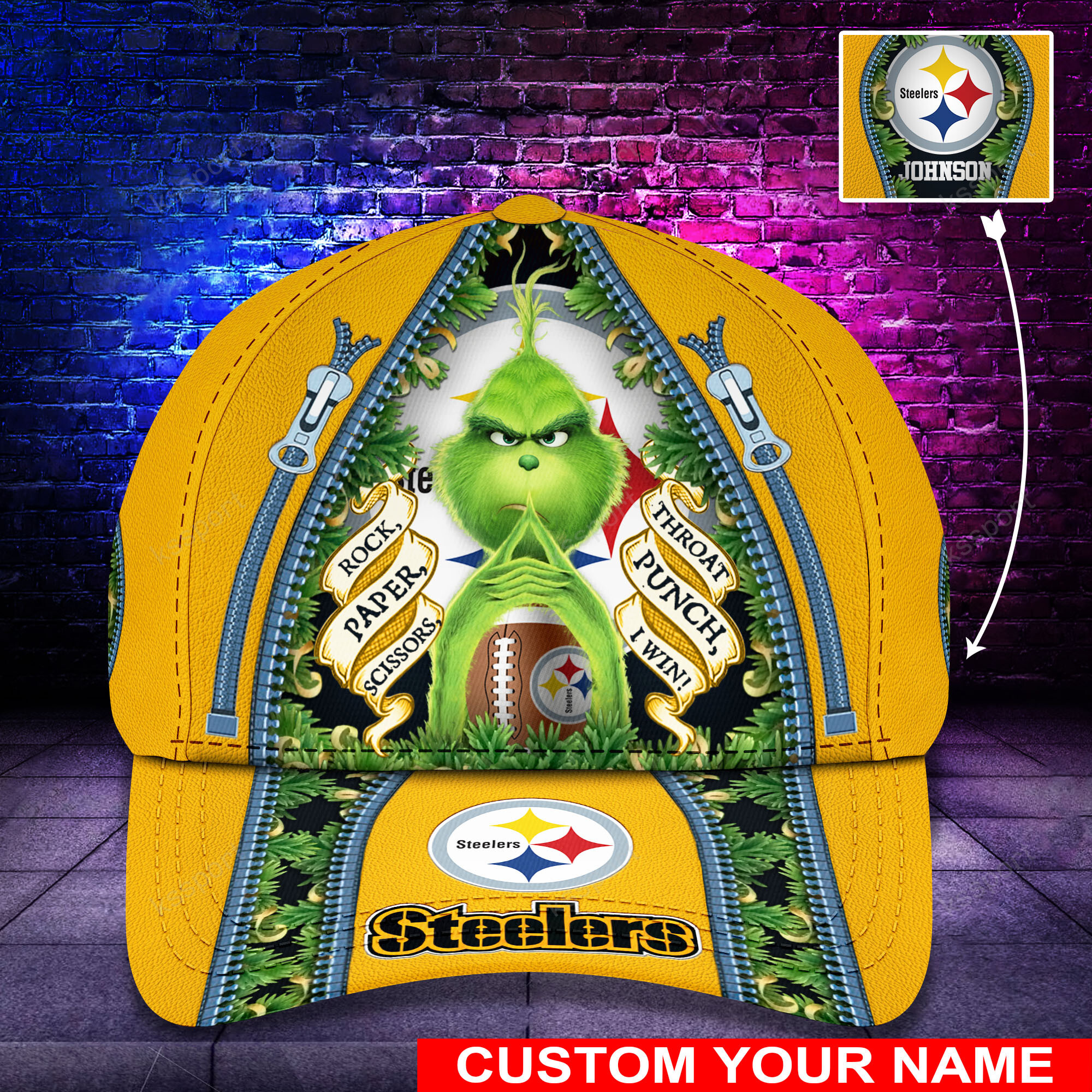 Personalized Grinch Pittsburgh Steelers NFL Custom Cap1