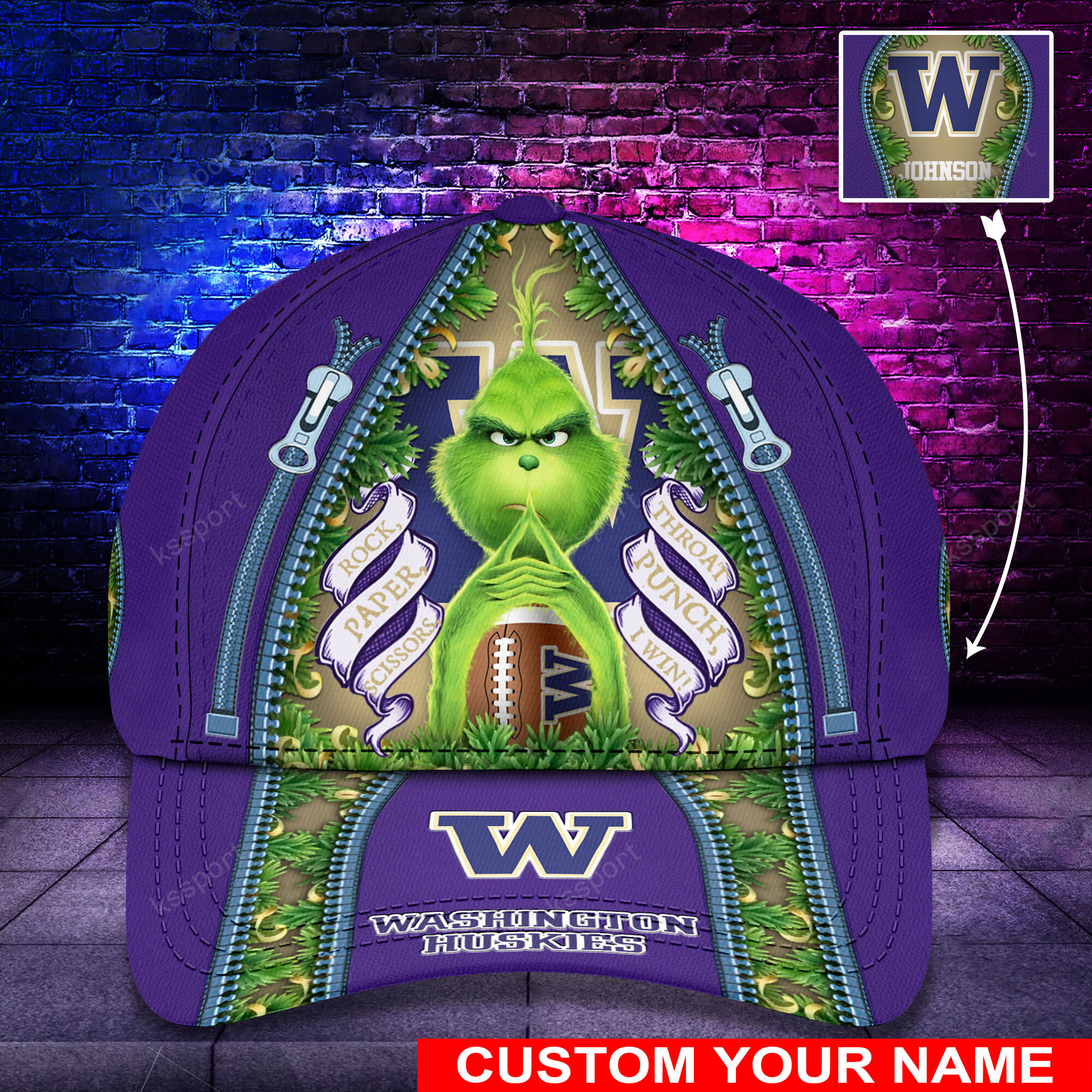 Personalized Grinch Washington Huskies NCAA Custom Cap1