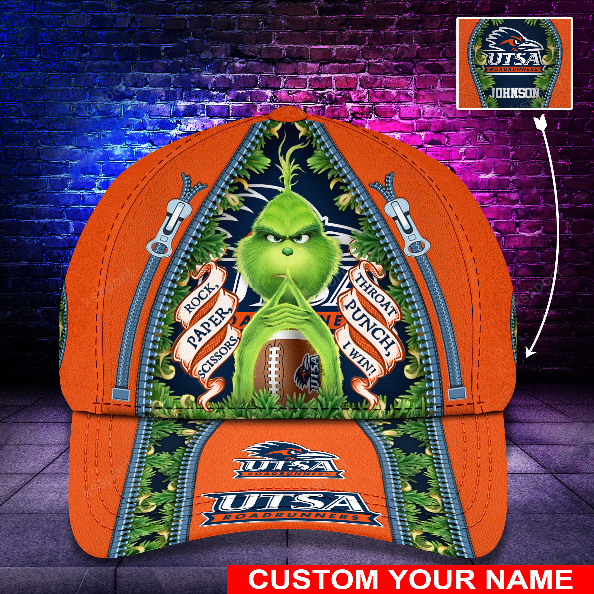 Personalized Grinch UTSA Roadrunners NCAA Custom Cap1