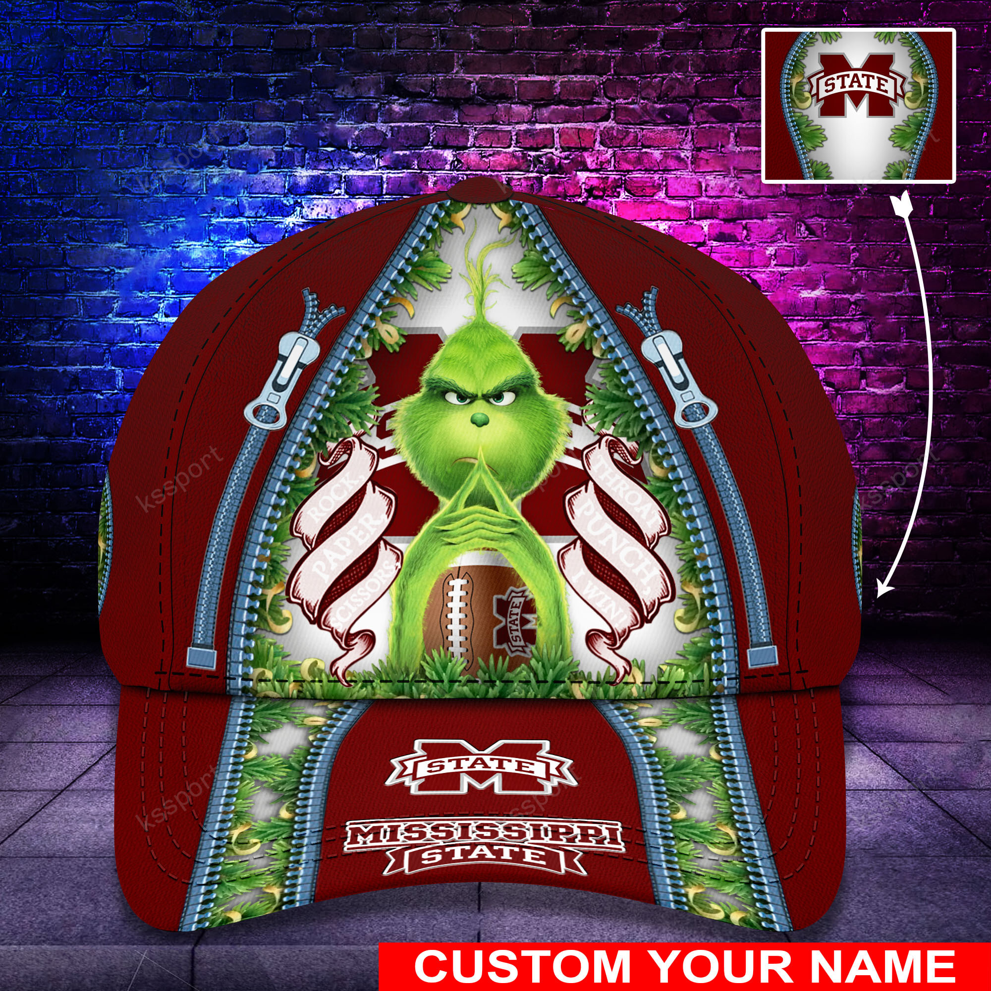 Personalized Grinch Mississippi State Bulldogs NCAA Custom Cap1