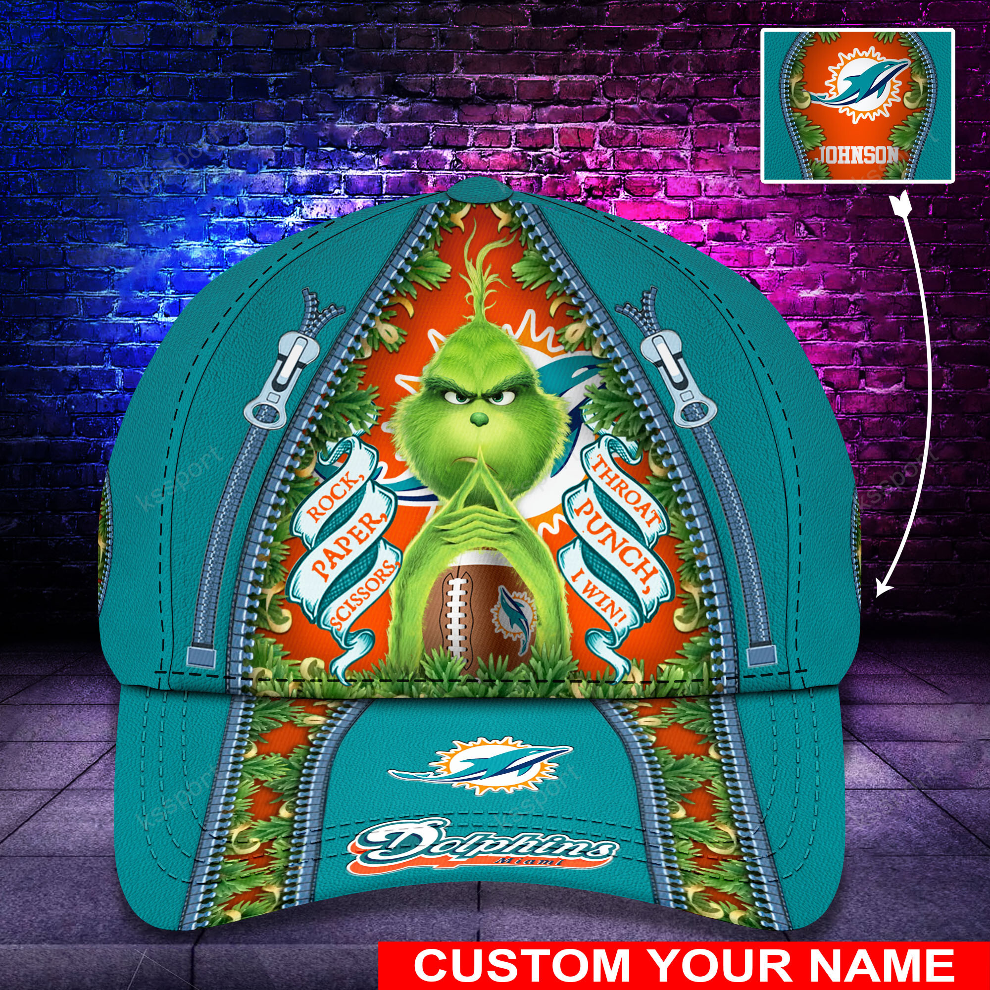 Personalized Grinch Miami Dolphins NFL Custom Cap1