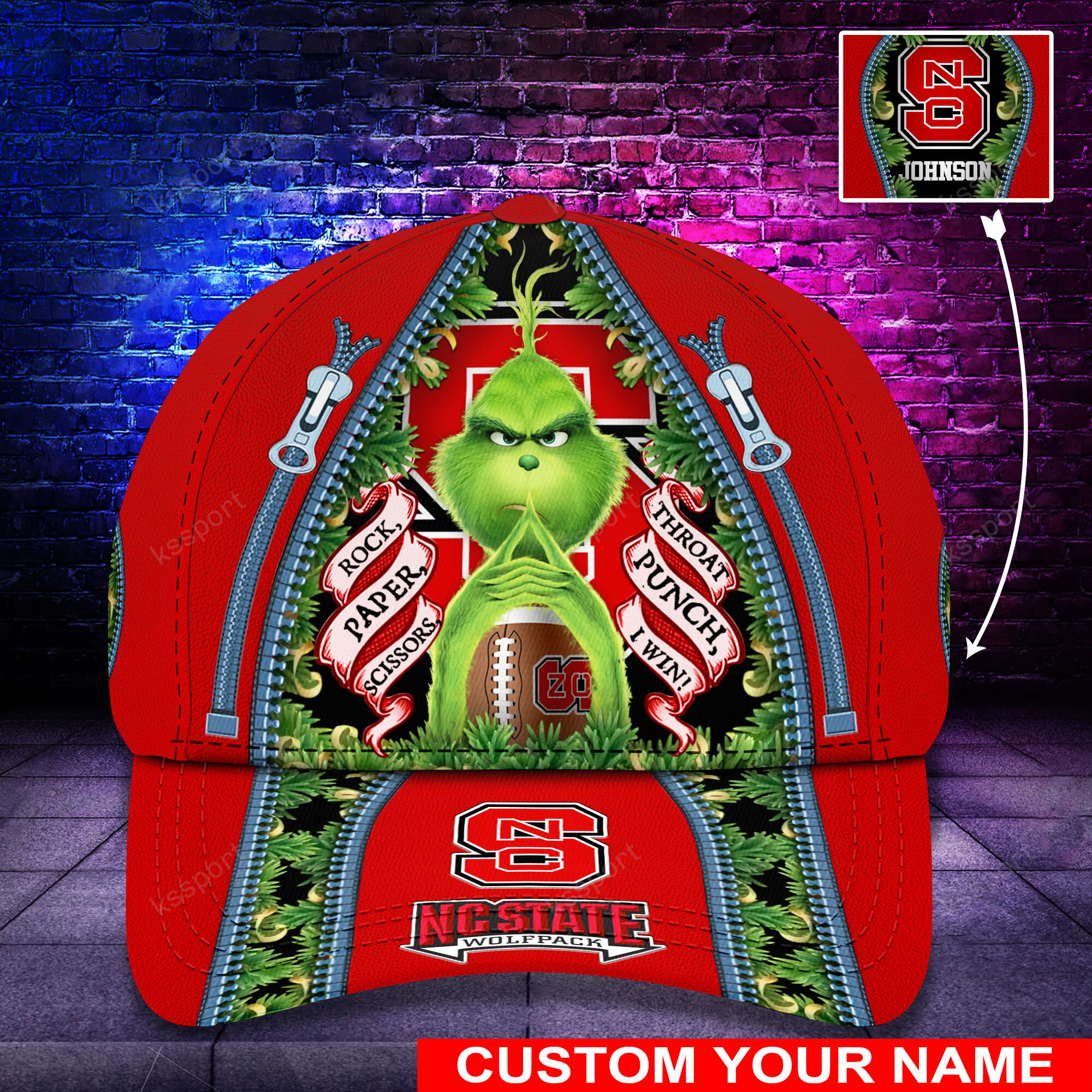 Personalized Grinch NC State Wolfpack NCAA Custom Cap1