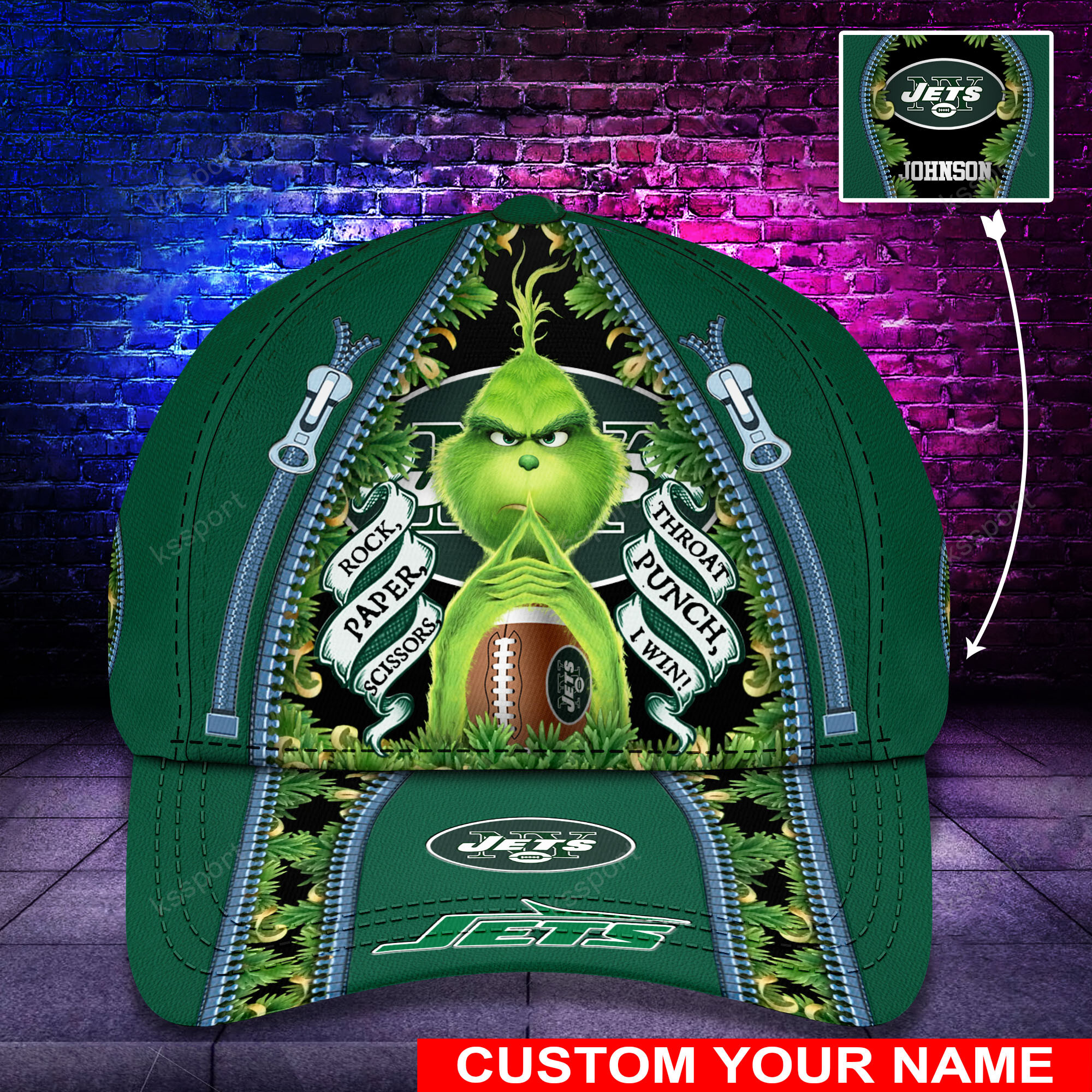 Personalized Grinch New York Jets NFL Custom Cap1