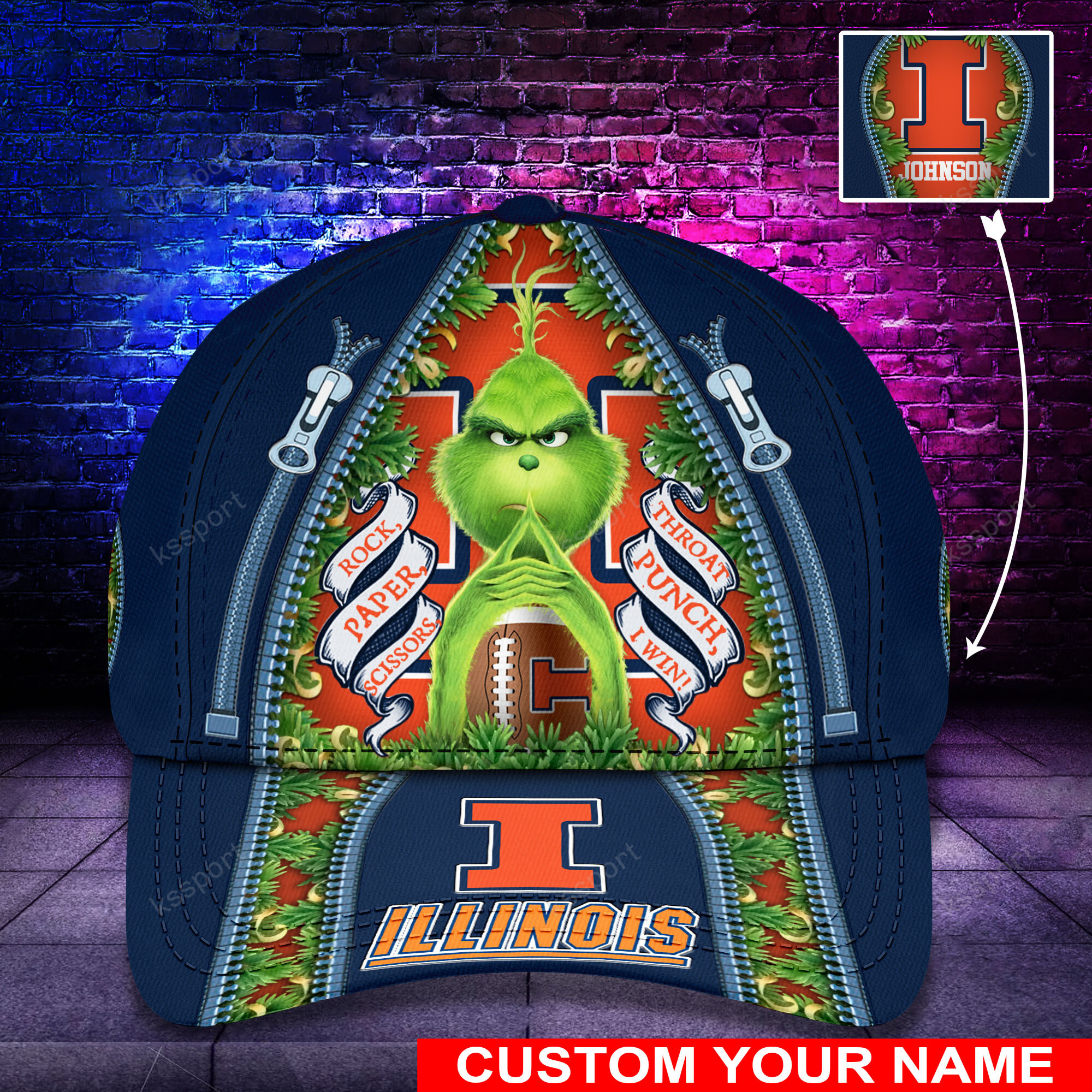 Personalized Grinch Illinois Fighting Illini NCAA Custom Cap1