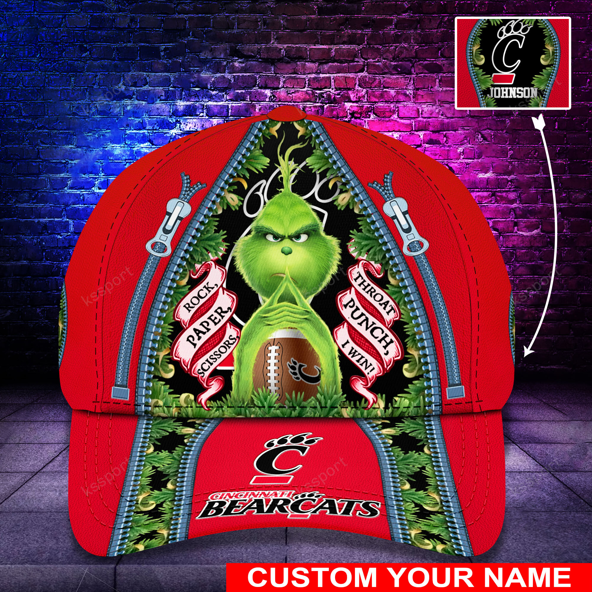 Personalized Grinch Cincinnati Bearcats NCAA Custom Cap1