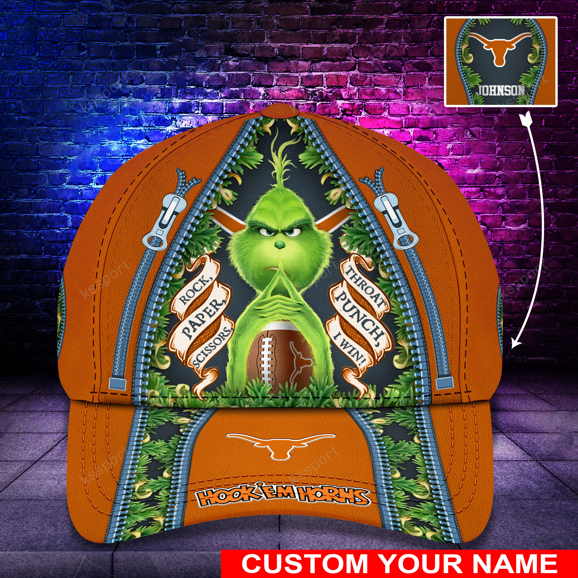 Personalized Grinch Texas Longhorns NCAA Custom Cap1
