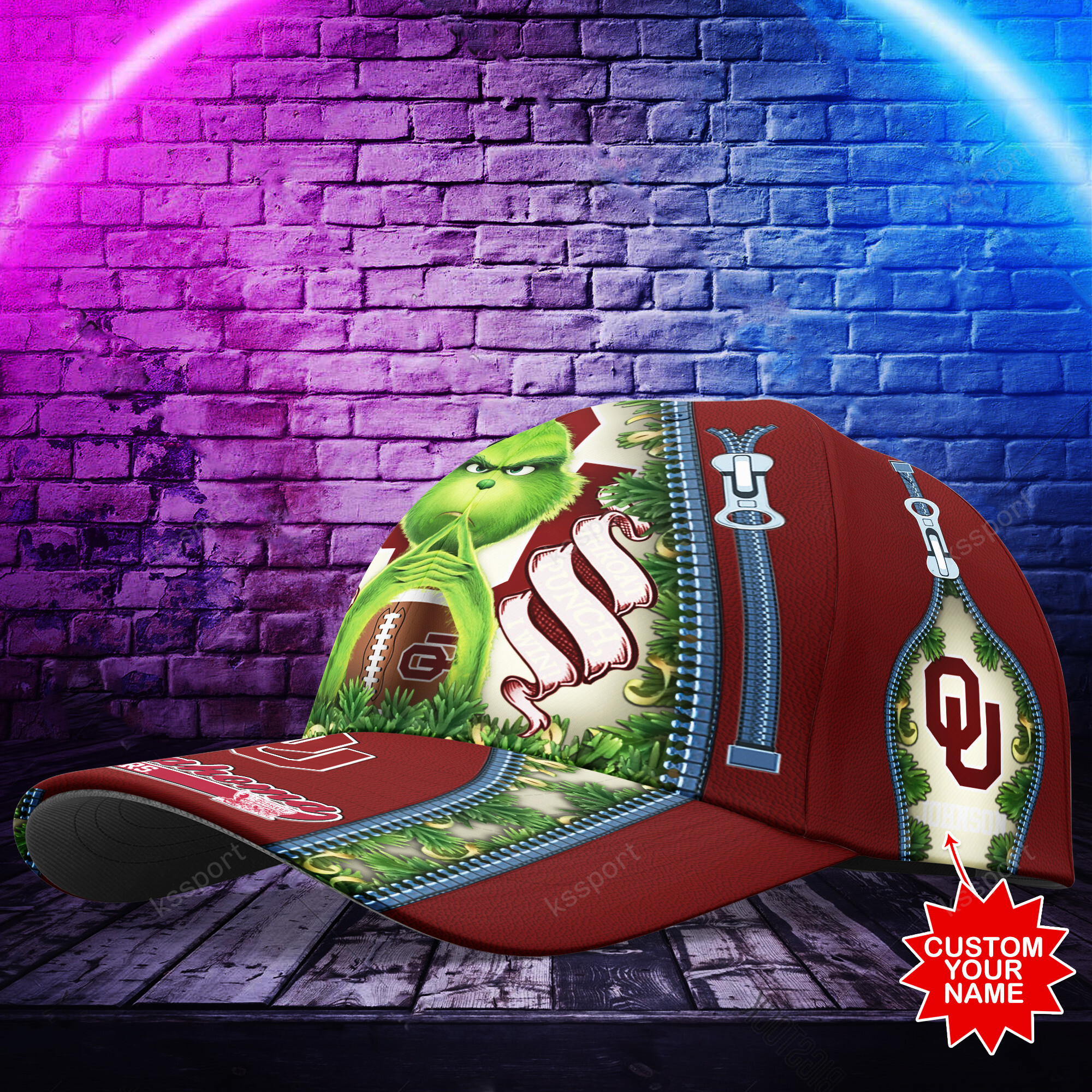 Personalized Grinch Oklahoma Sooners NCAA Custom Cap2