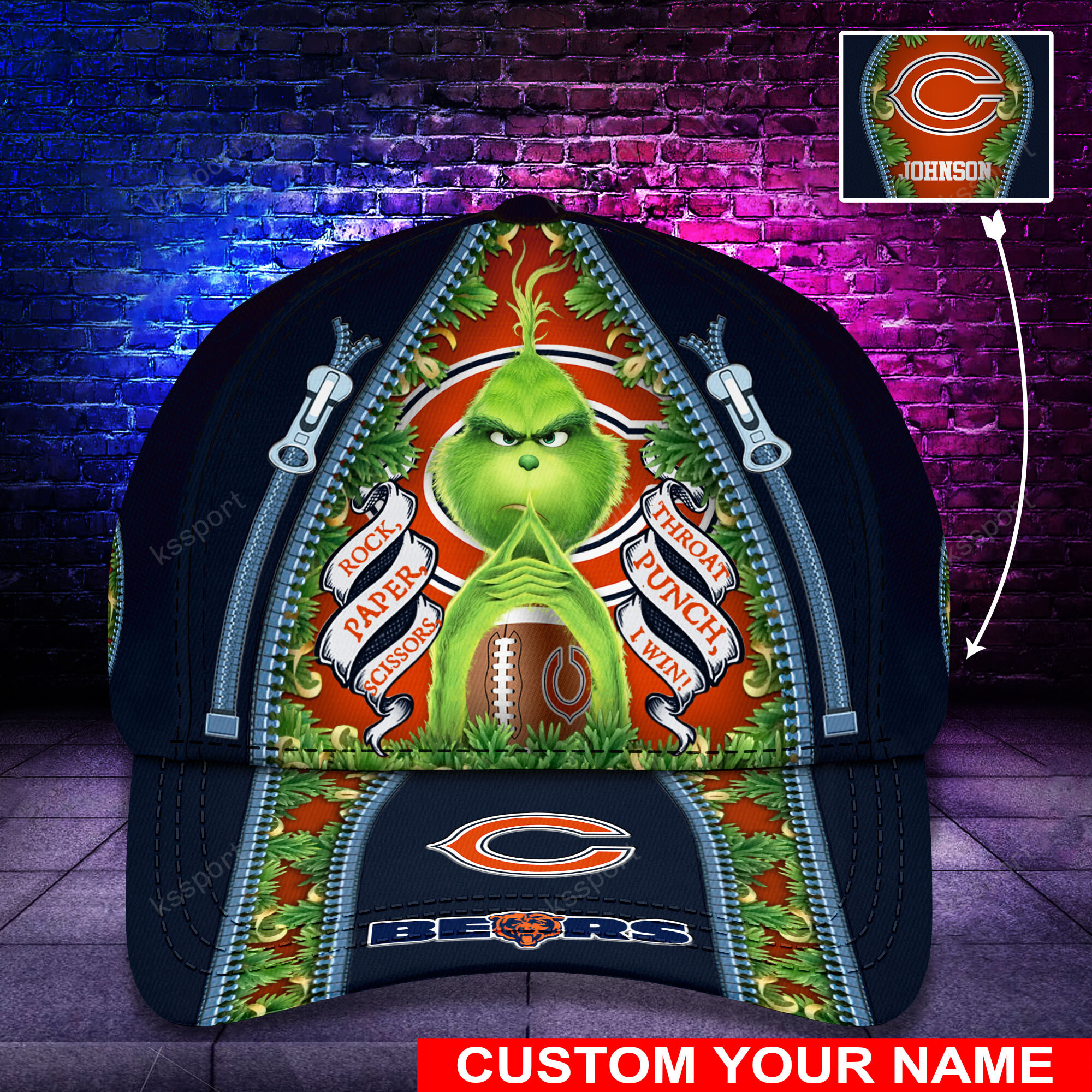 Personalized Grinch Chicago Bears NFL Custom Cap1