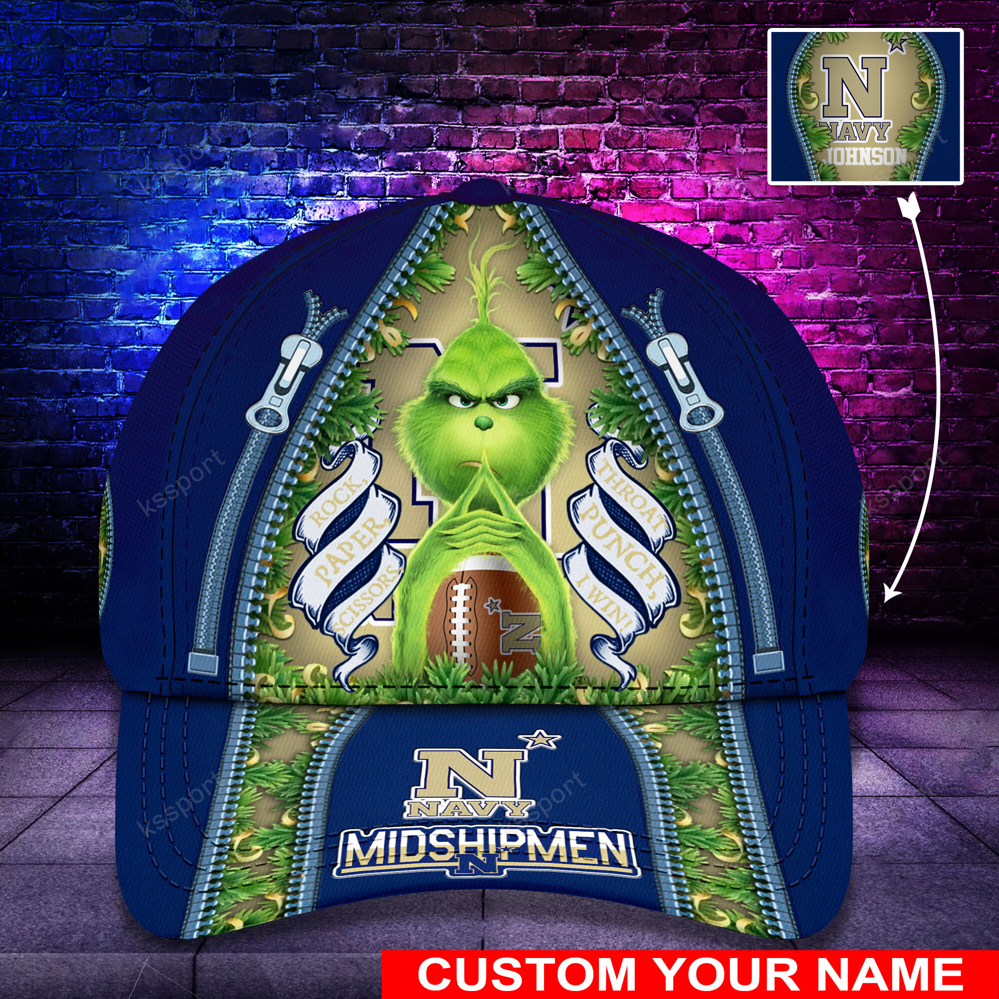 Personalized Grinch Navy Midshipmen NCAA Custom Cap1