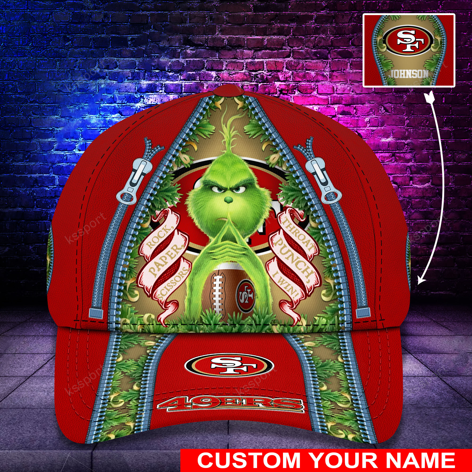 Personalized Grinch San Francisco 49ers NFL Custom Cap1