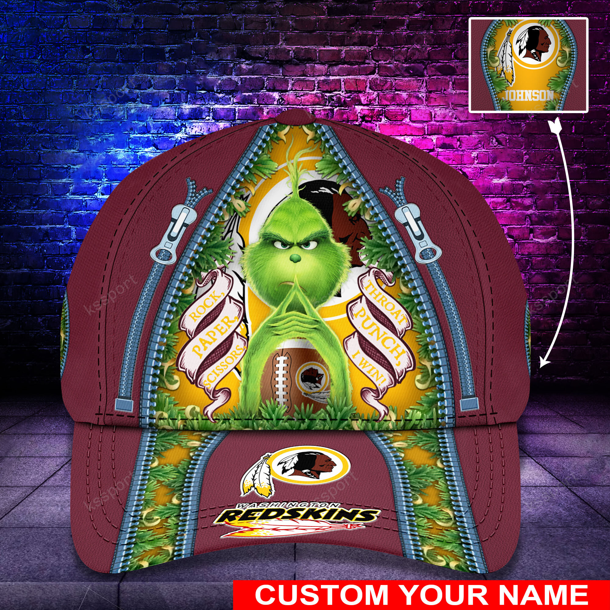 Personalized Grinch Washington Redskins NFL Custom Cap1