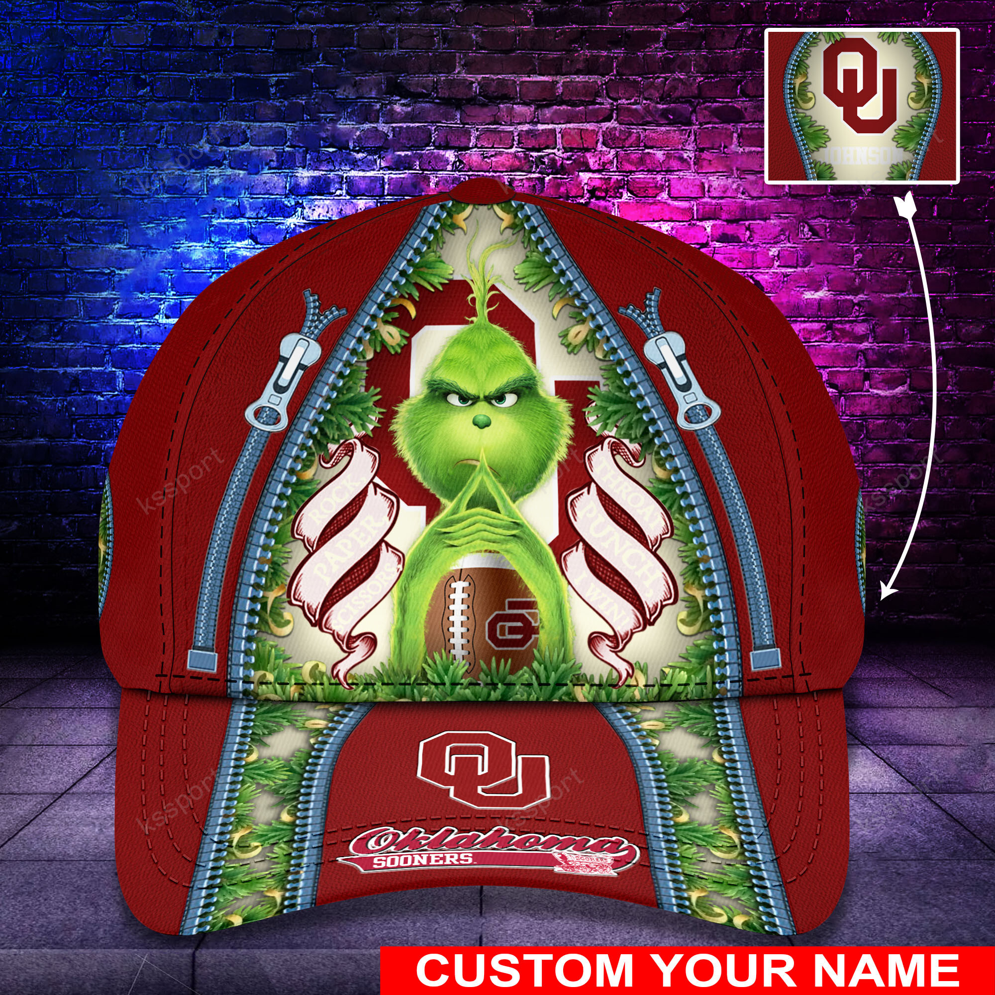 Personalized Grinch Oklahoma Sooners NCAA Custom Cap1