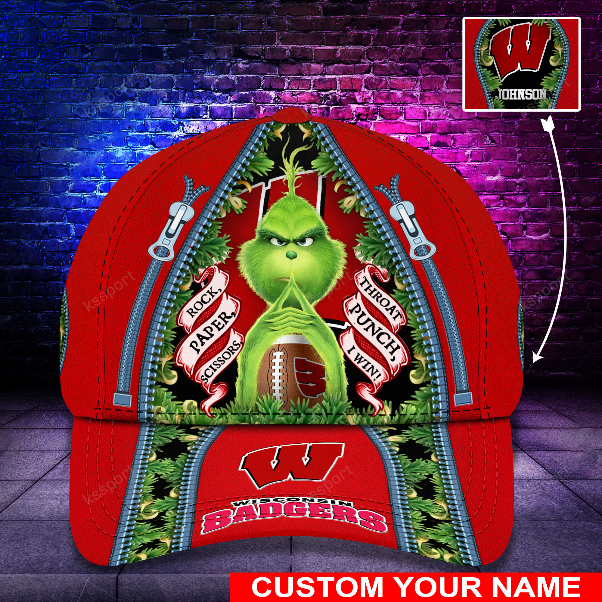 Personalized Grinch Wisconsin Badgers NCAA Custom Cap1