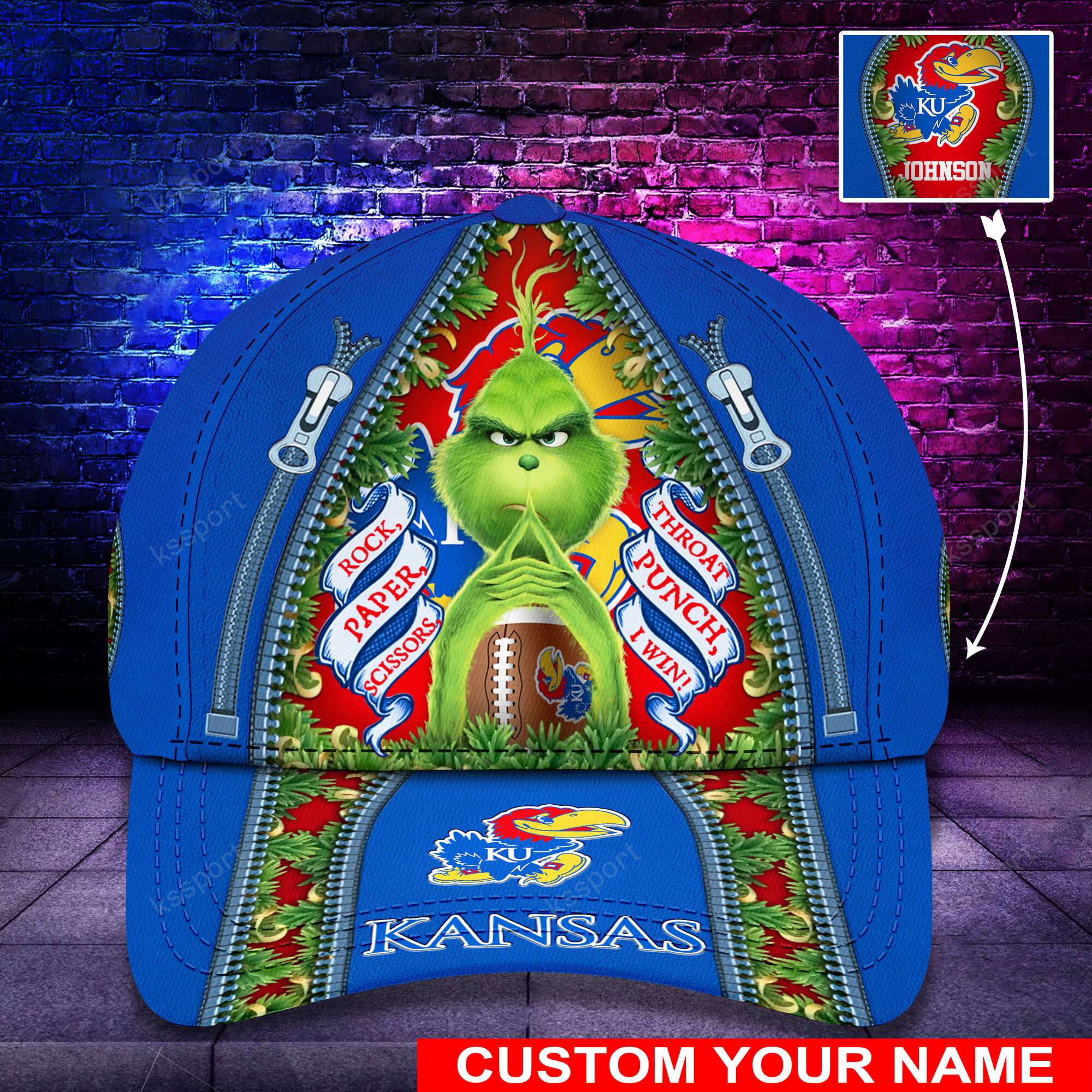 Personalized Grinch Kansas Jayhawks NCAA Custom Cap1