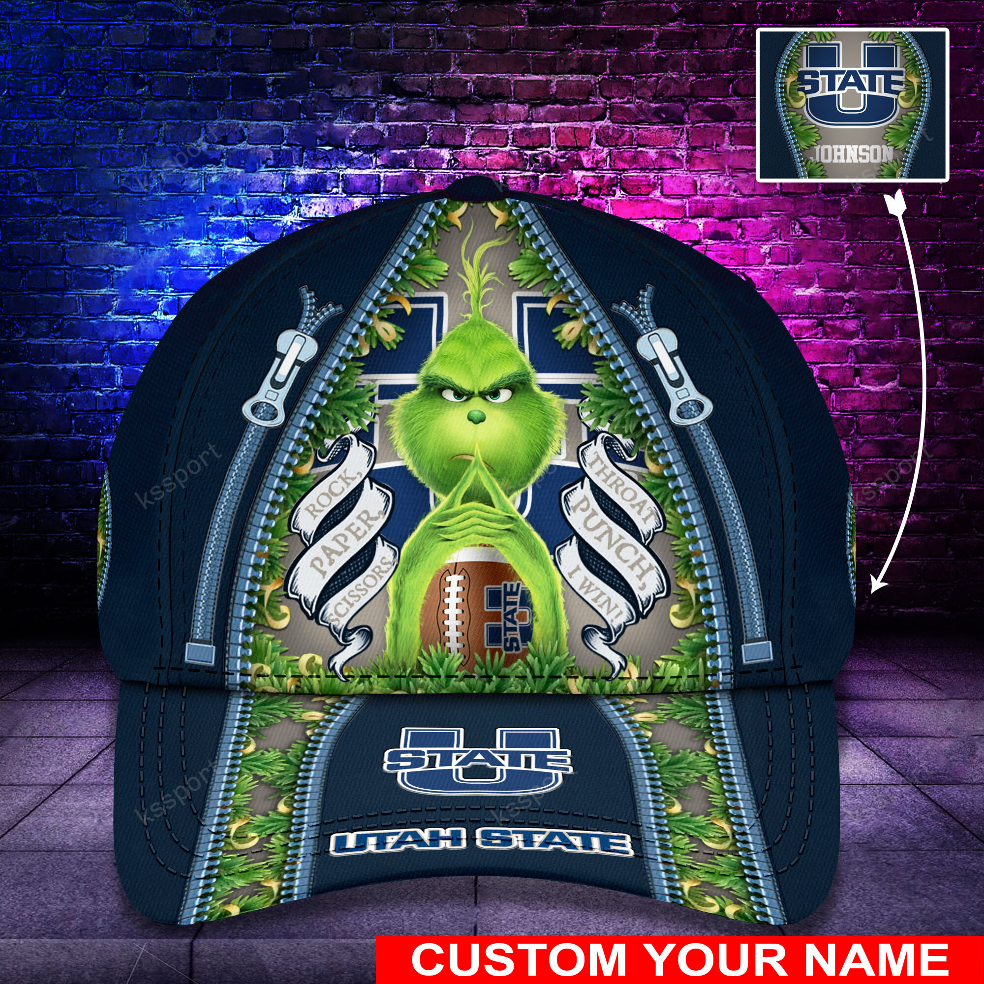 Personalized Grinch Utah State Aggies NCAA Custom Cap1