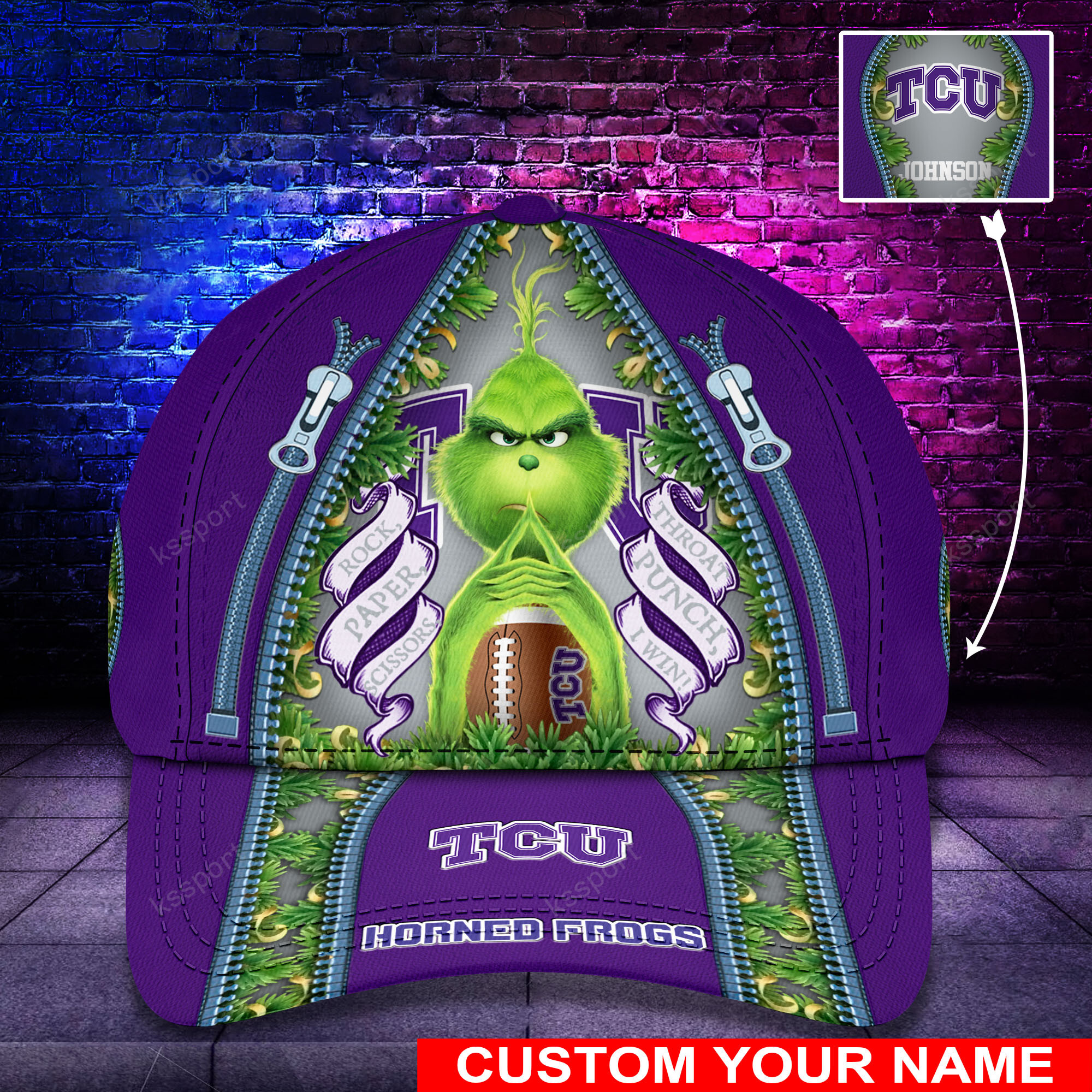 Personalized Grinch TCU Horned Frogs NCAA Custom Cap1