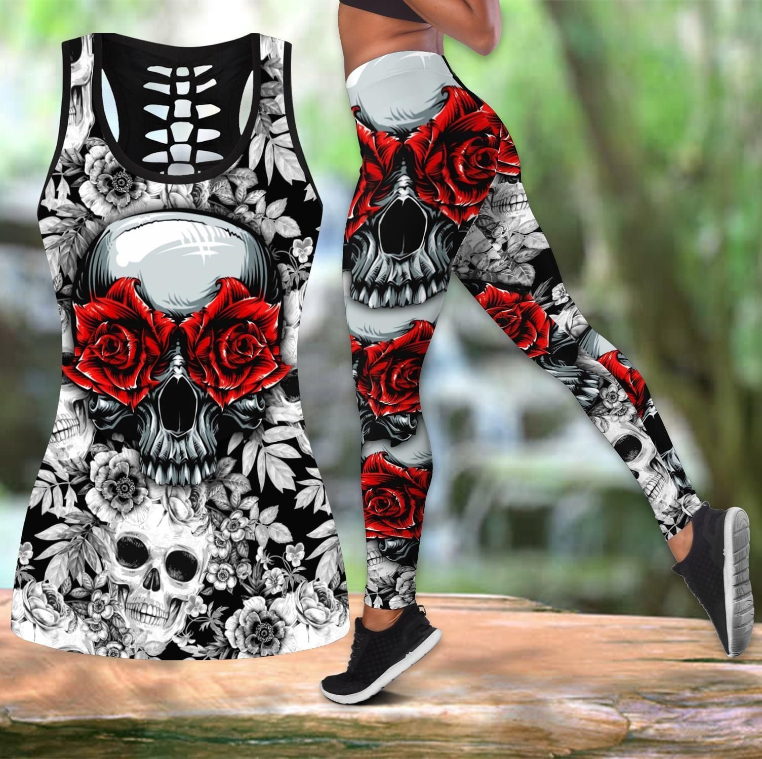 Red rose Skulls tanktop & legging outfit for women PL04082003-PL