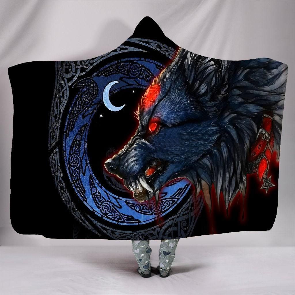 Fenrir Viking Wolf 3D Over Printed Hooded Blanket for Men and Women-ML