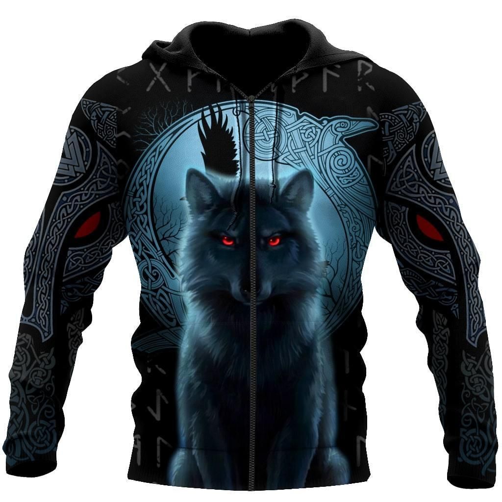 Fenrir Viking Wolf And Moon 3D Over Printed Hoodie for Men and Women-ML