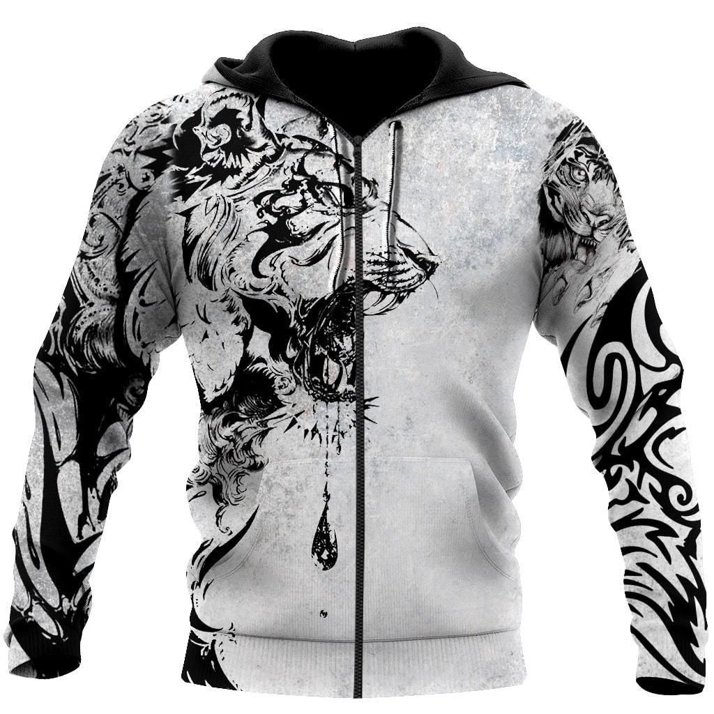 Power Tiger Tattoo 3D Over Printed Hoodie Tshirt for Men and Women-ML