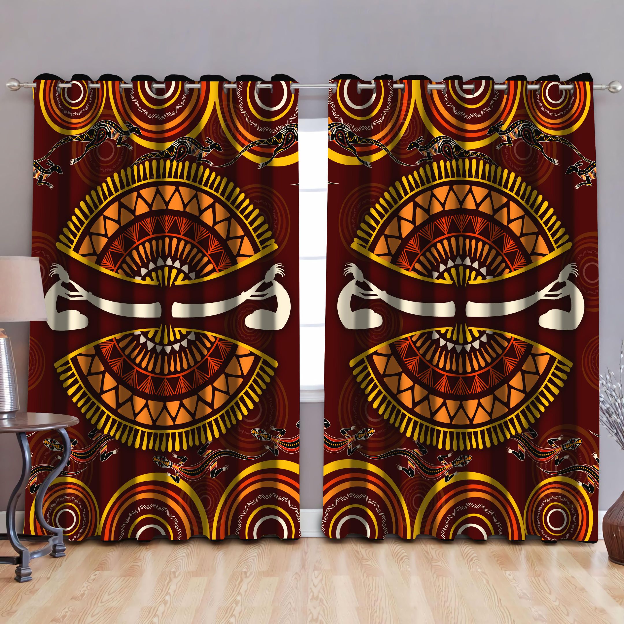 Aborignail Didgeridoo Australia Culture art Thermal Grommet Window Curtains-HC