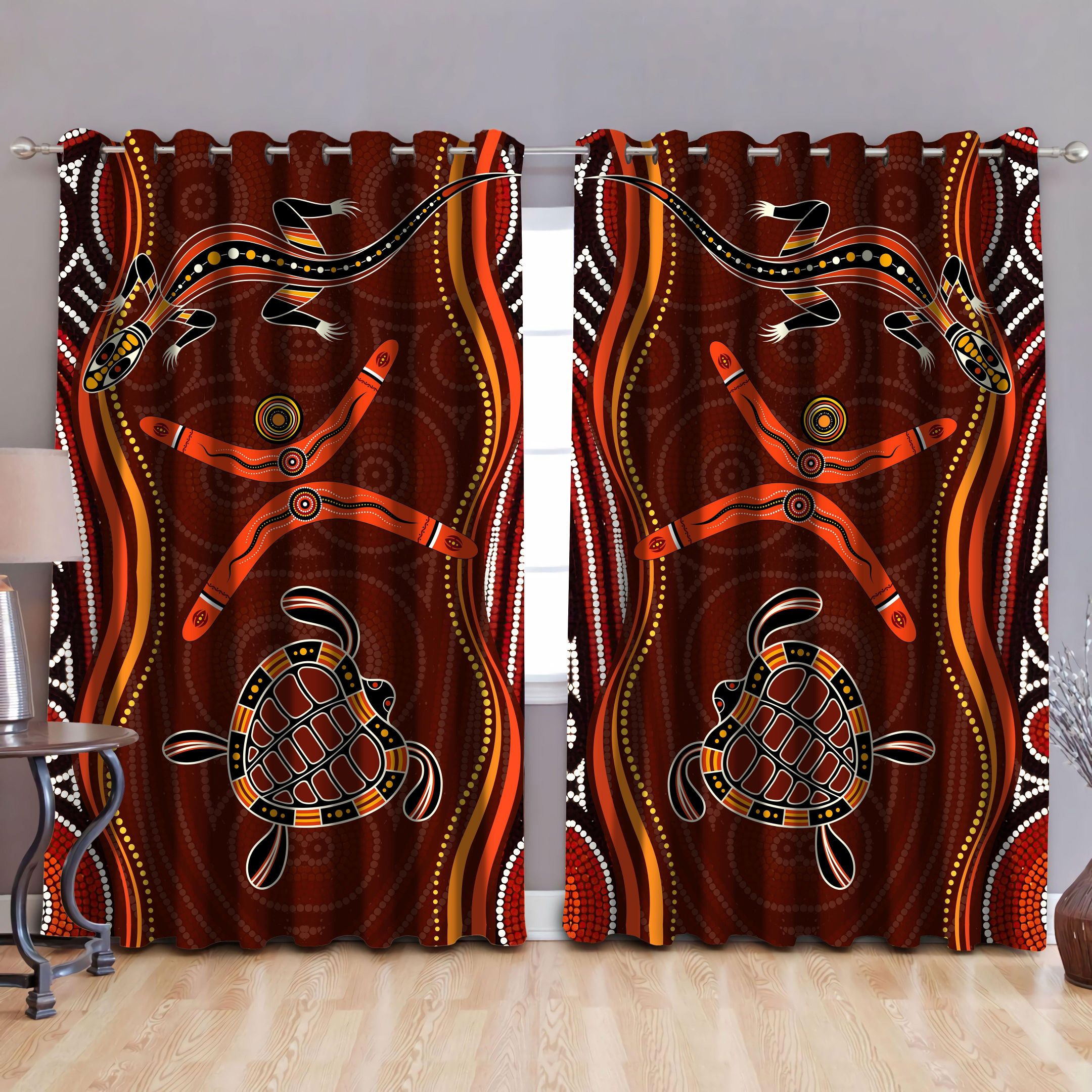 Aboriginal Naidoc Week Heal the Lizard and Turtle 3D print Curtain-HC
