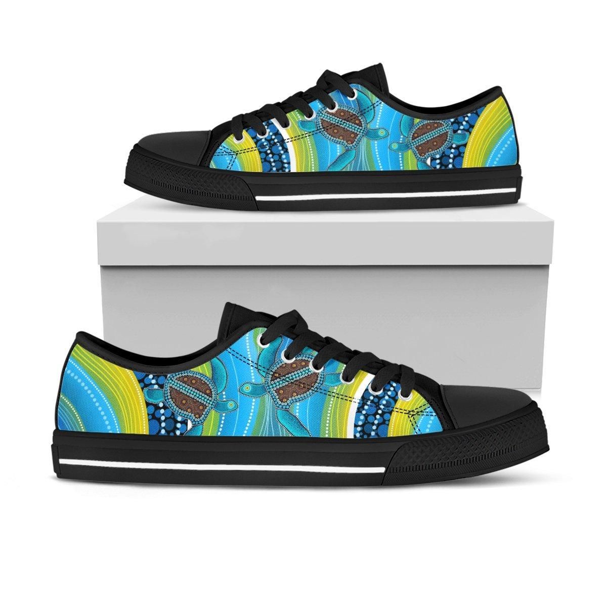 Aboriginal shoes blue turtles painting art Low Top Shoes-HC