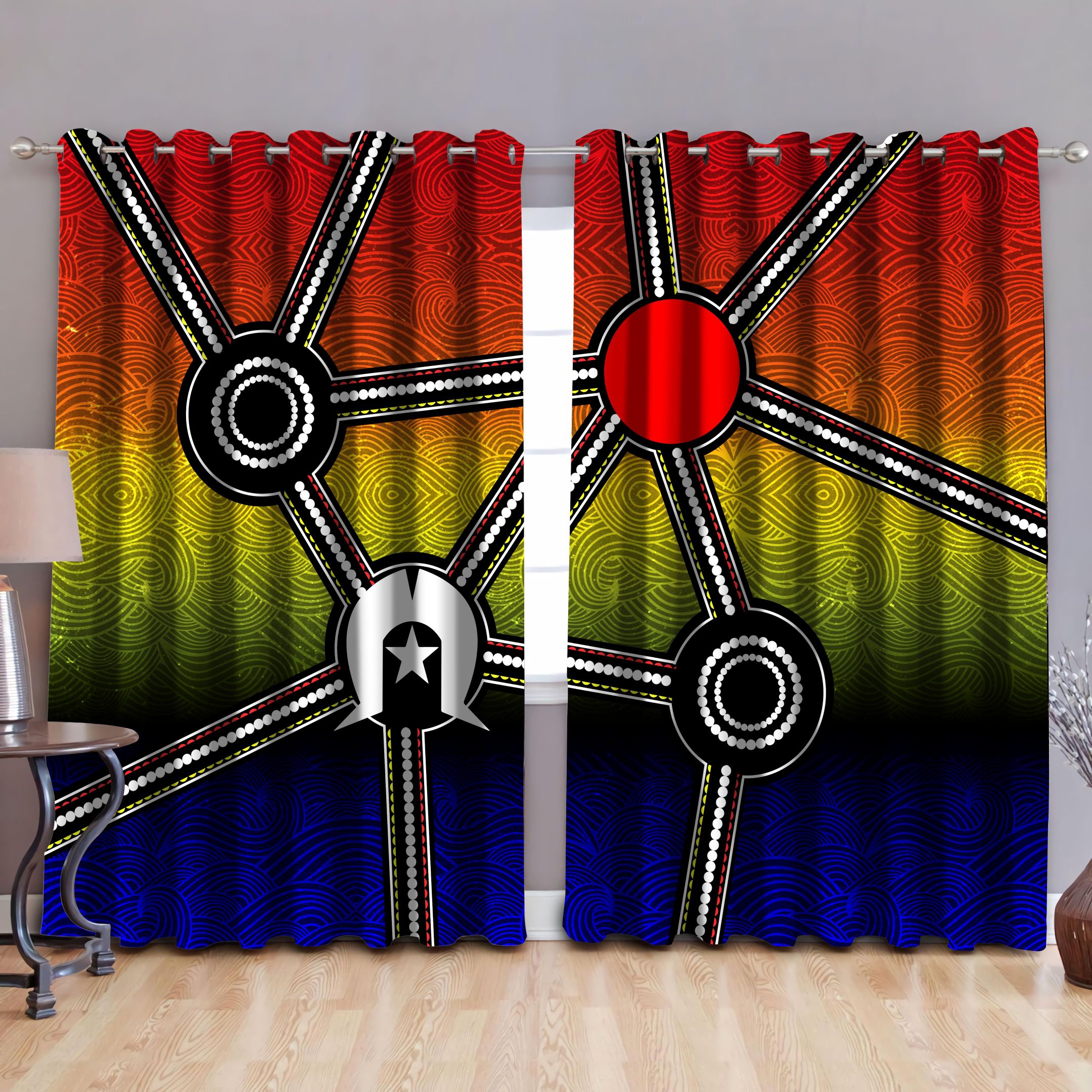 Aboriginal heal the sun and spirit 3D print Curtain-HC
