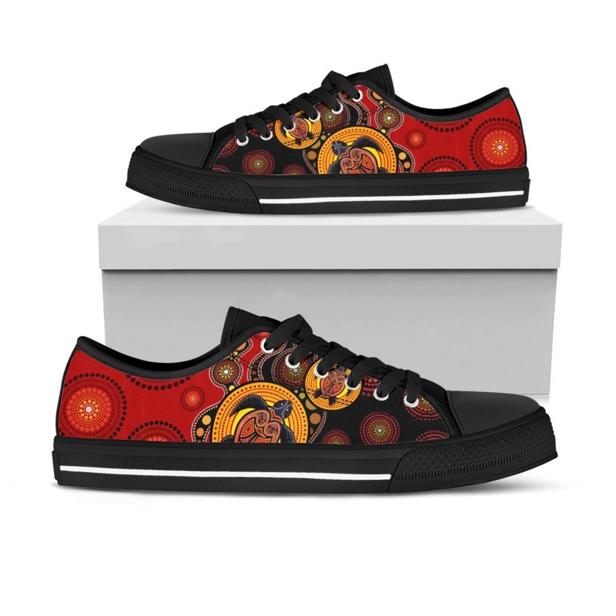 Aboriginal shoes turtles colourful painting art Low Top Shoes-HC