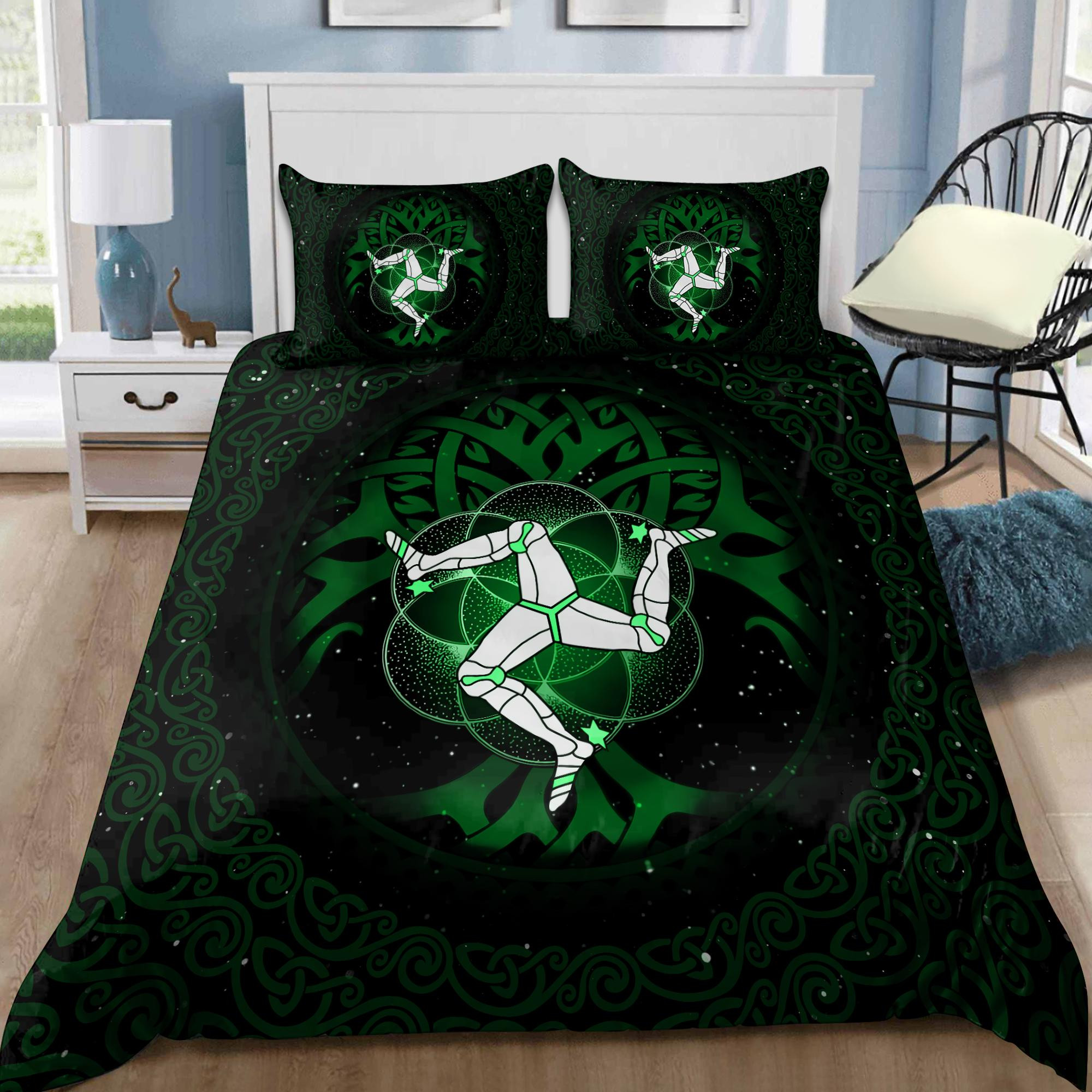 Celtic culture Triskelion Triple Green pattern 3D print Bedding Set-HC