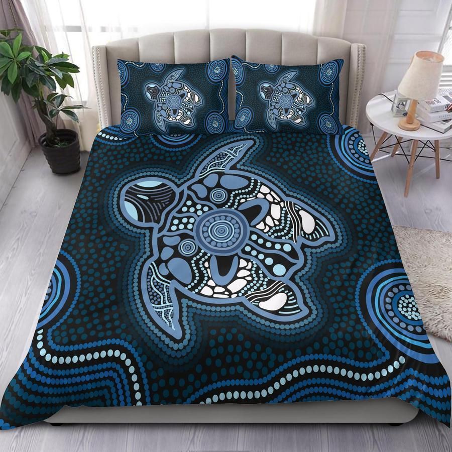 Aboriginal Duvet Cover Blue Turtle Australia Culture design print Bedding set-HC