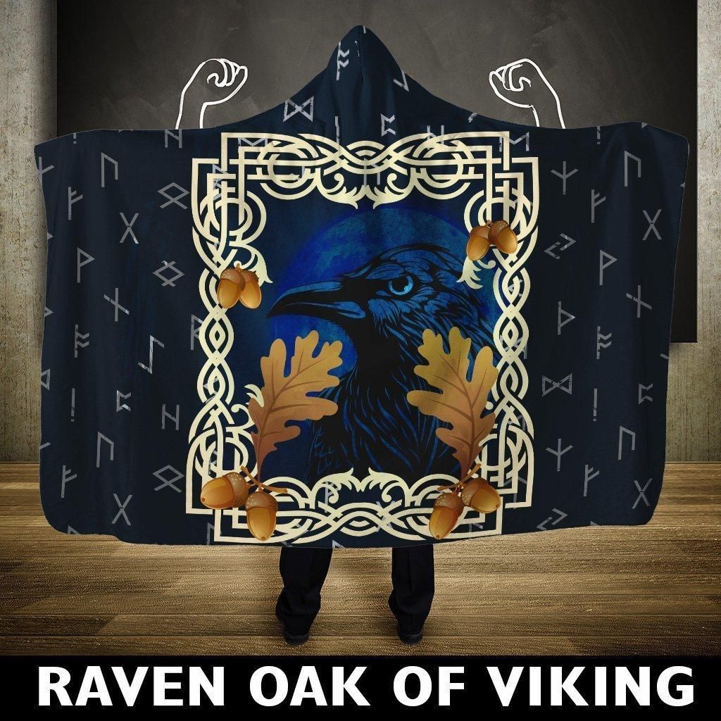 Viking Hooded Blanket - Raven Oak Leaves and Acorns PL104