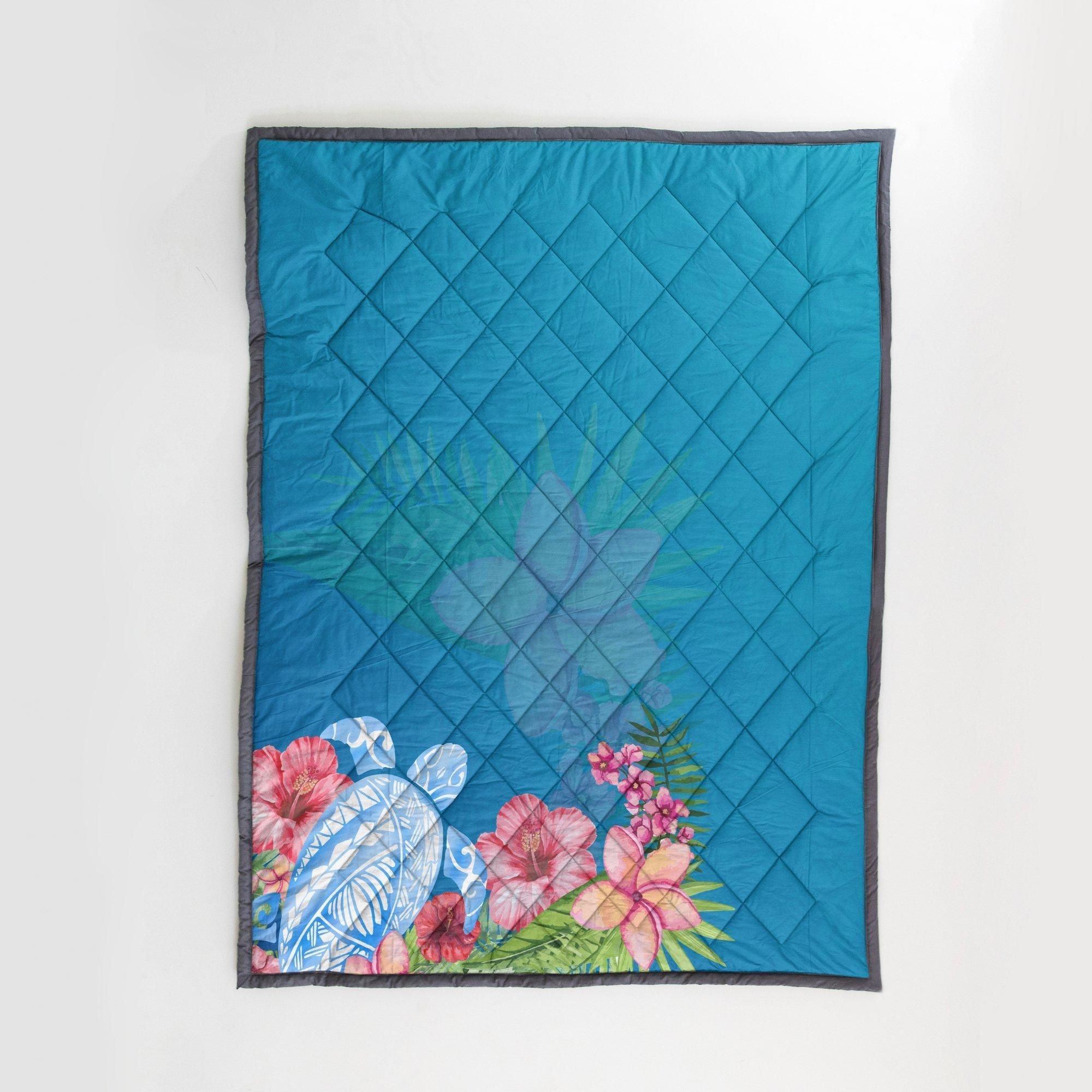 Blue Polynesian Turtle Quilt Blanket - AH - J4