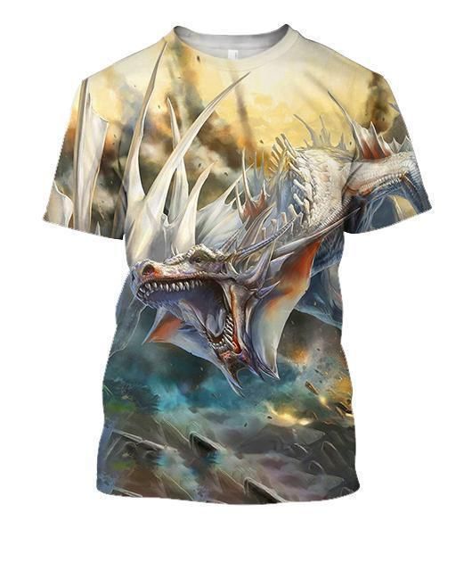 3D All Over Printing White Dragon Shirts