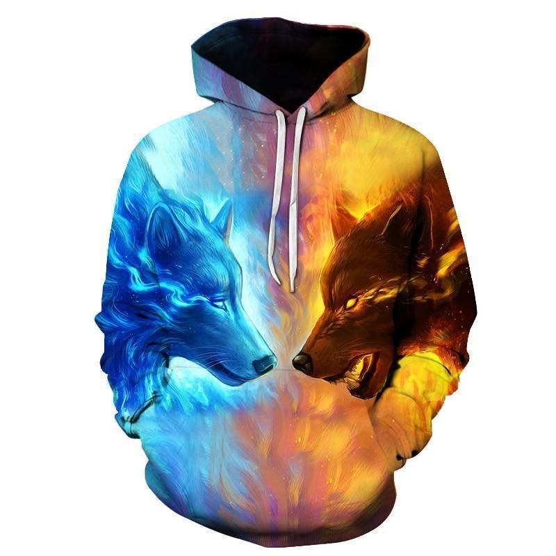Ice and Fire Wolves Native American Design 3D Hoodies NVD1302