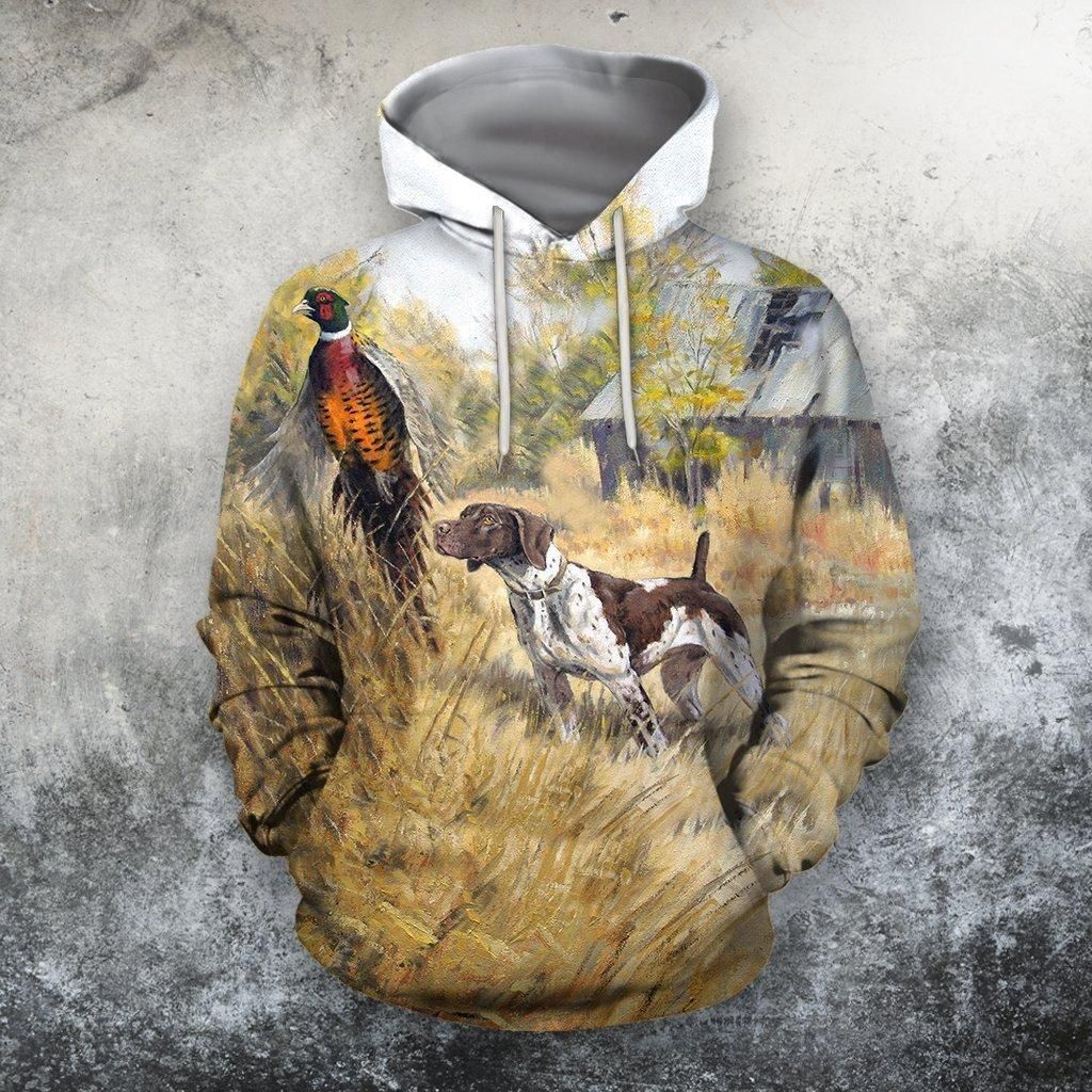 3D All Over Print 3 Hunting Dog Pheasant Hoodie