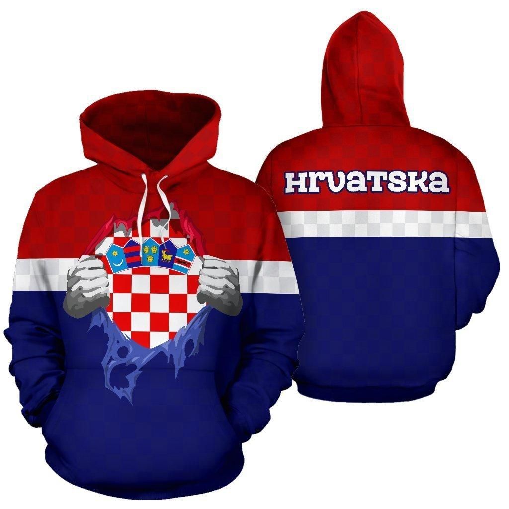 Croatia - Hrvatska Superhero Allover Zip Hoodie A0