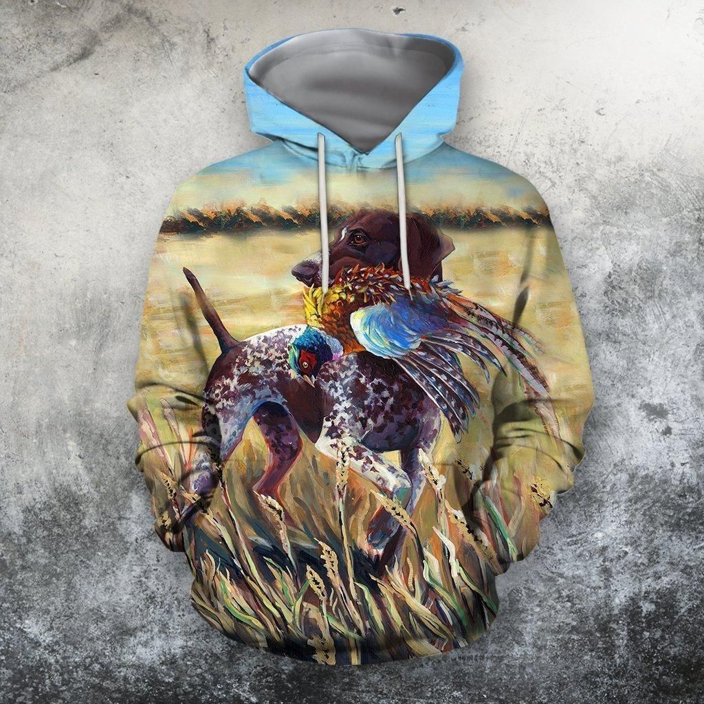 3D All Over Print Hunting Dog Pheasant Hoodie
