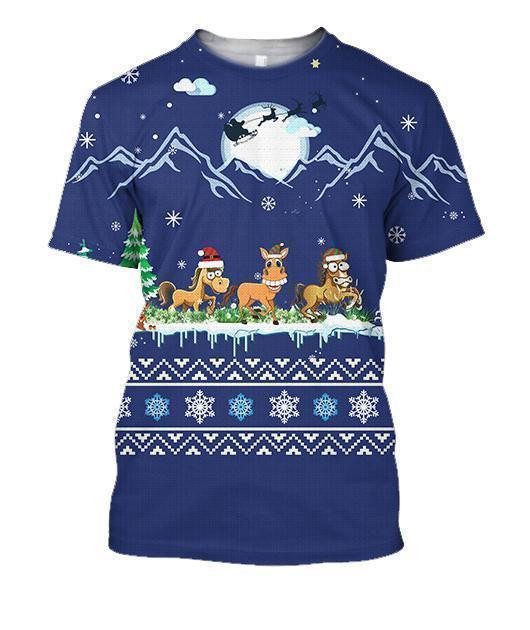 3D All Over Print Horse On Christmas Shirts