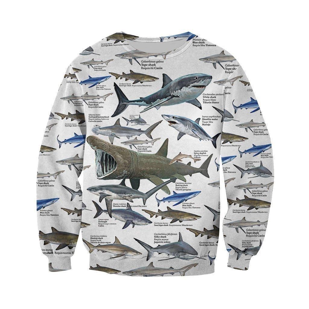 3D All Over Printed Shark Types Shirts