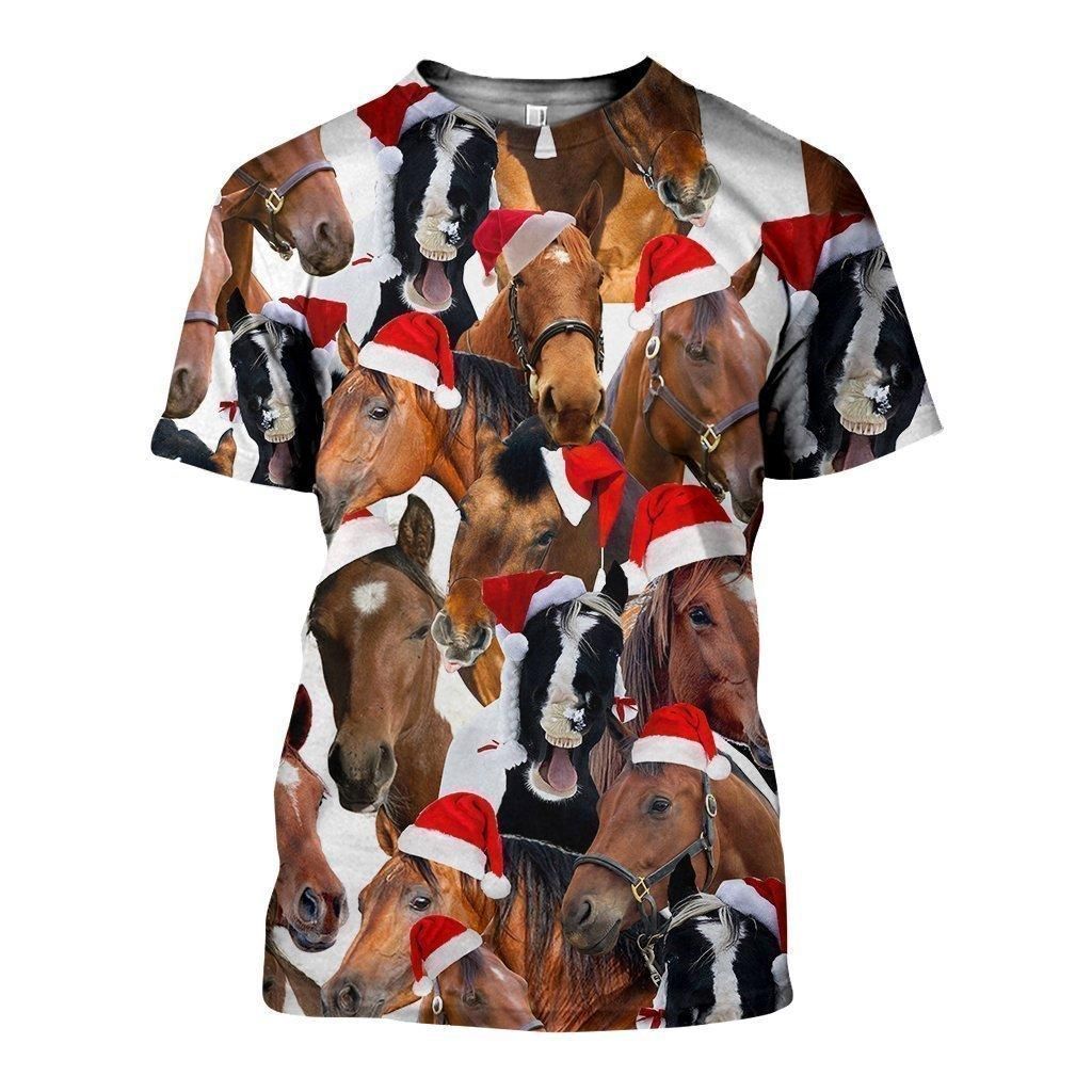 3D All Over Printed Horse Merry Christmas Shirts and Shorts