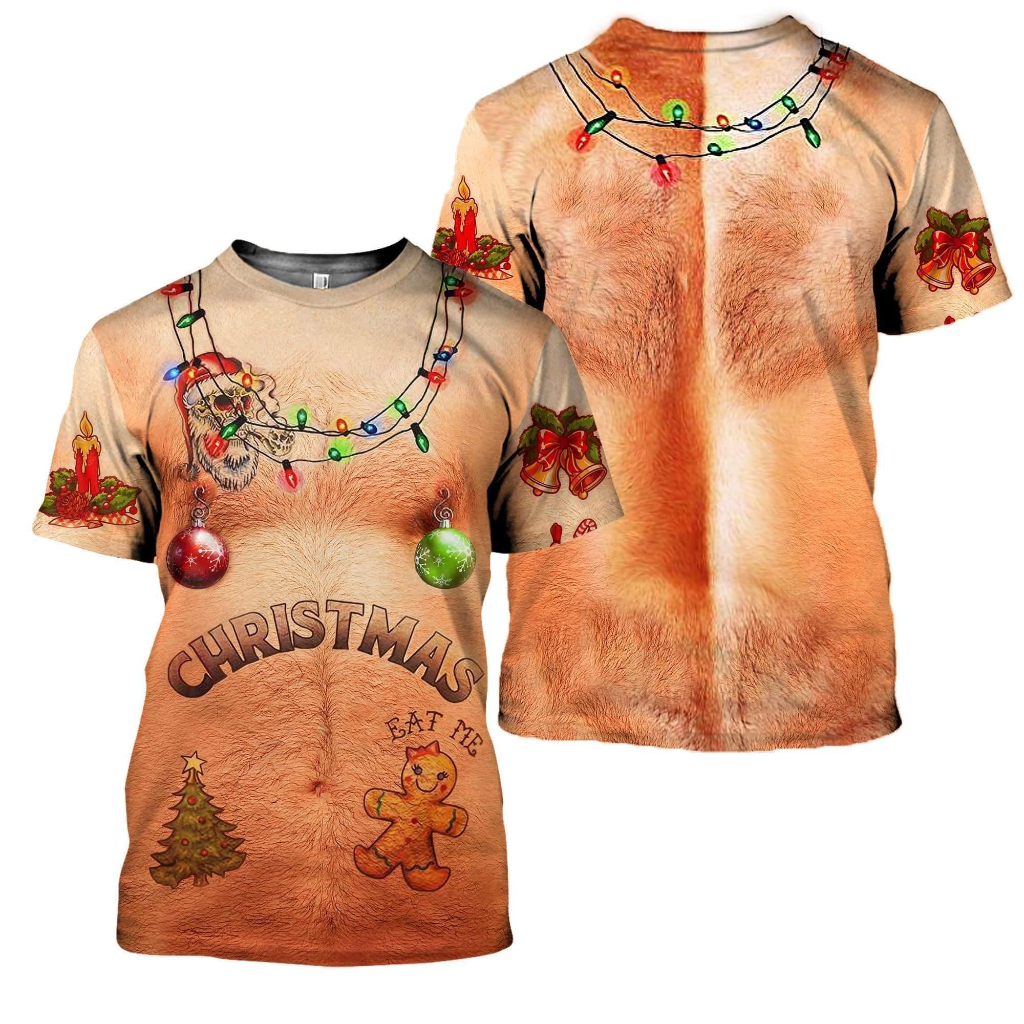 3D All Over Printed Hairy Chest and Tattoos Ugly Christmas Sweater Shirts and Shorts