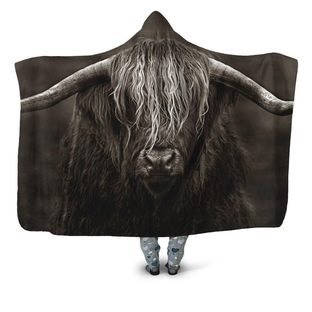 3D All Over Printed Cow Has Long Horns Hoodie Blanket