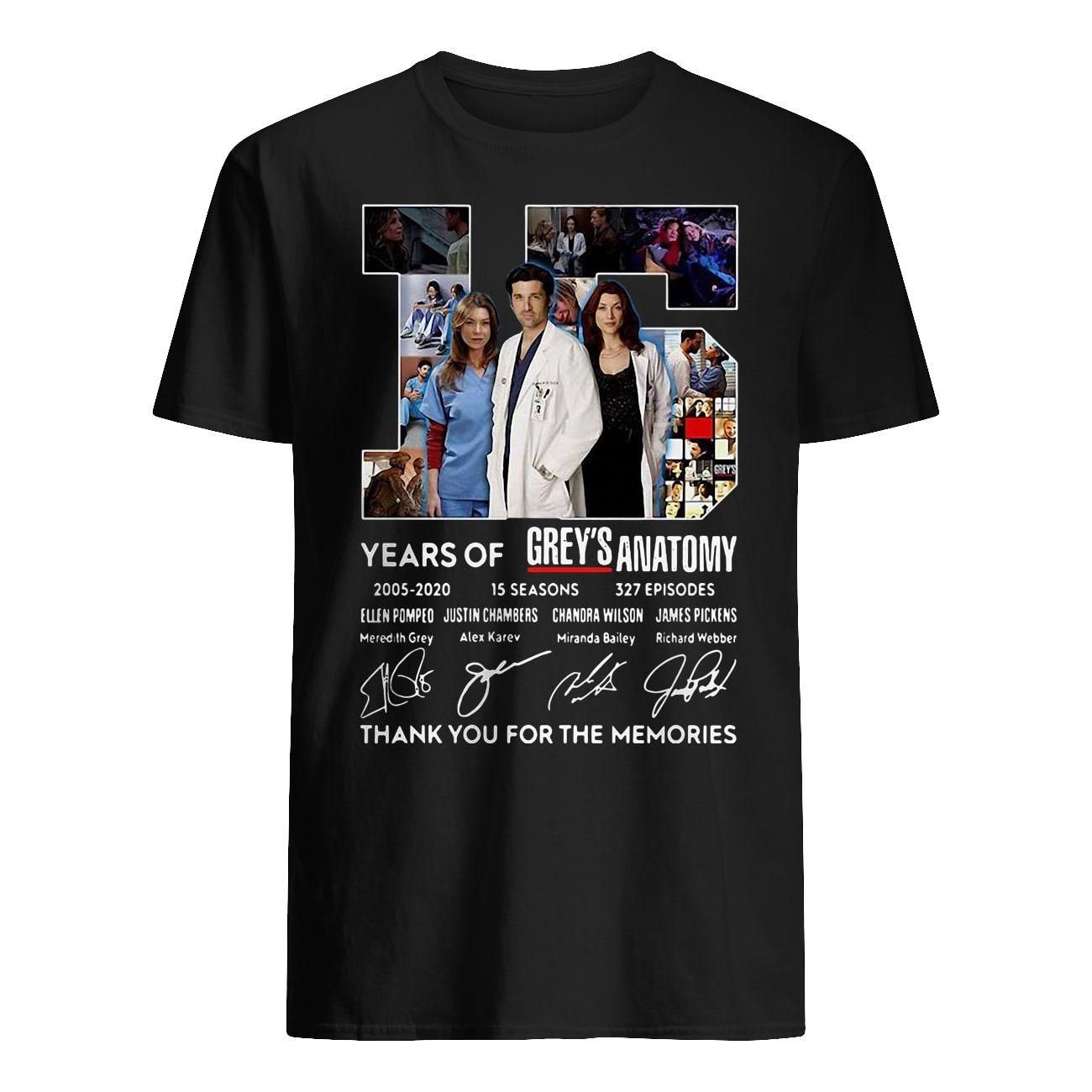 15 Years Of Grey’s atomy 2005-2020 Thank You For The Memories Signature T-shirt