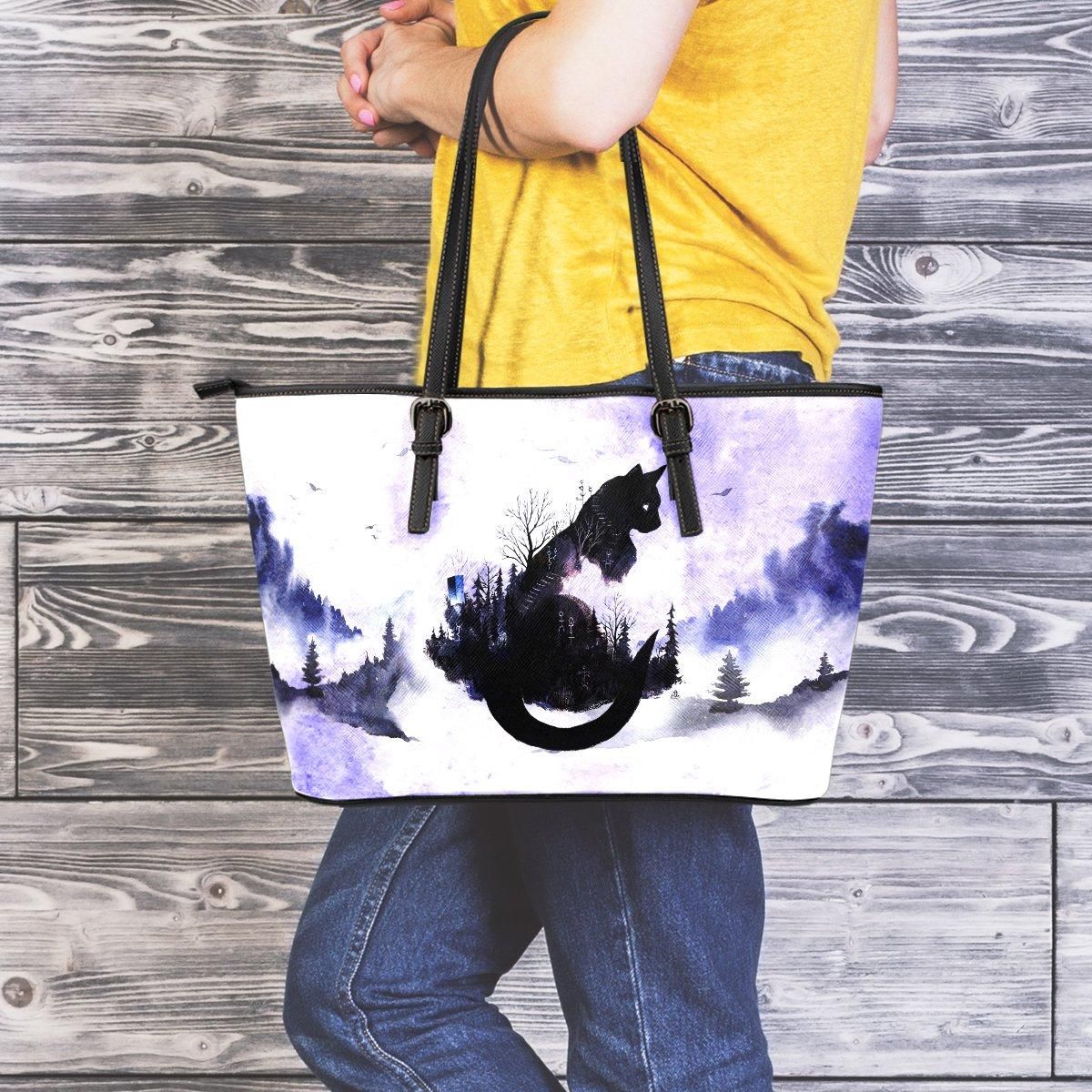 Cat Large Leather Tote Bag - Lto045Pa